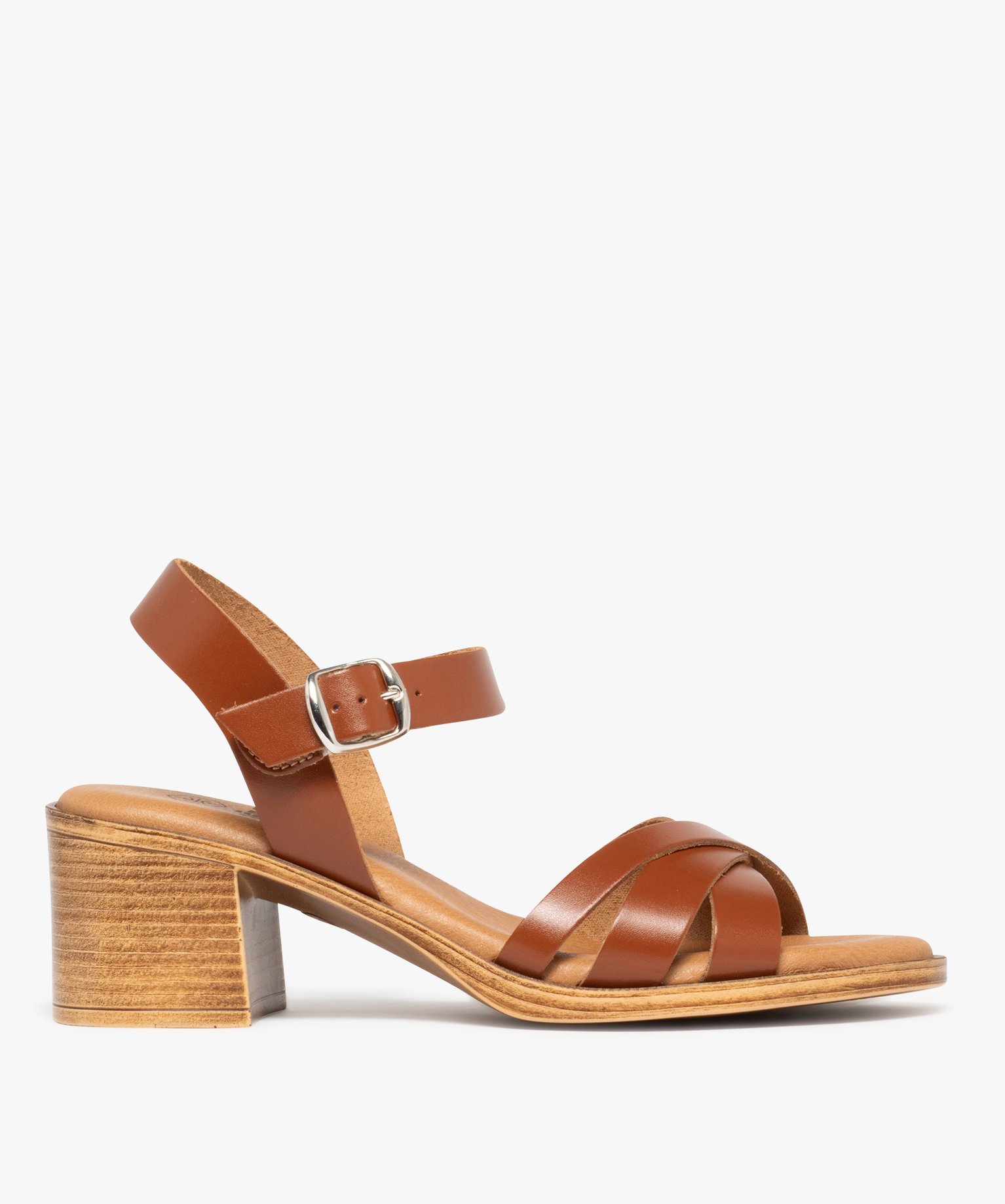 Sandales femme à talon carré avec brides unies - 39 - camel - GEMO