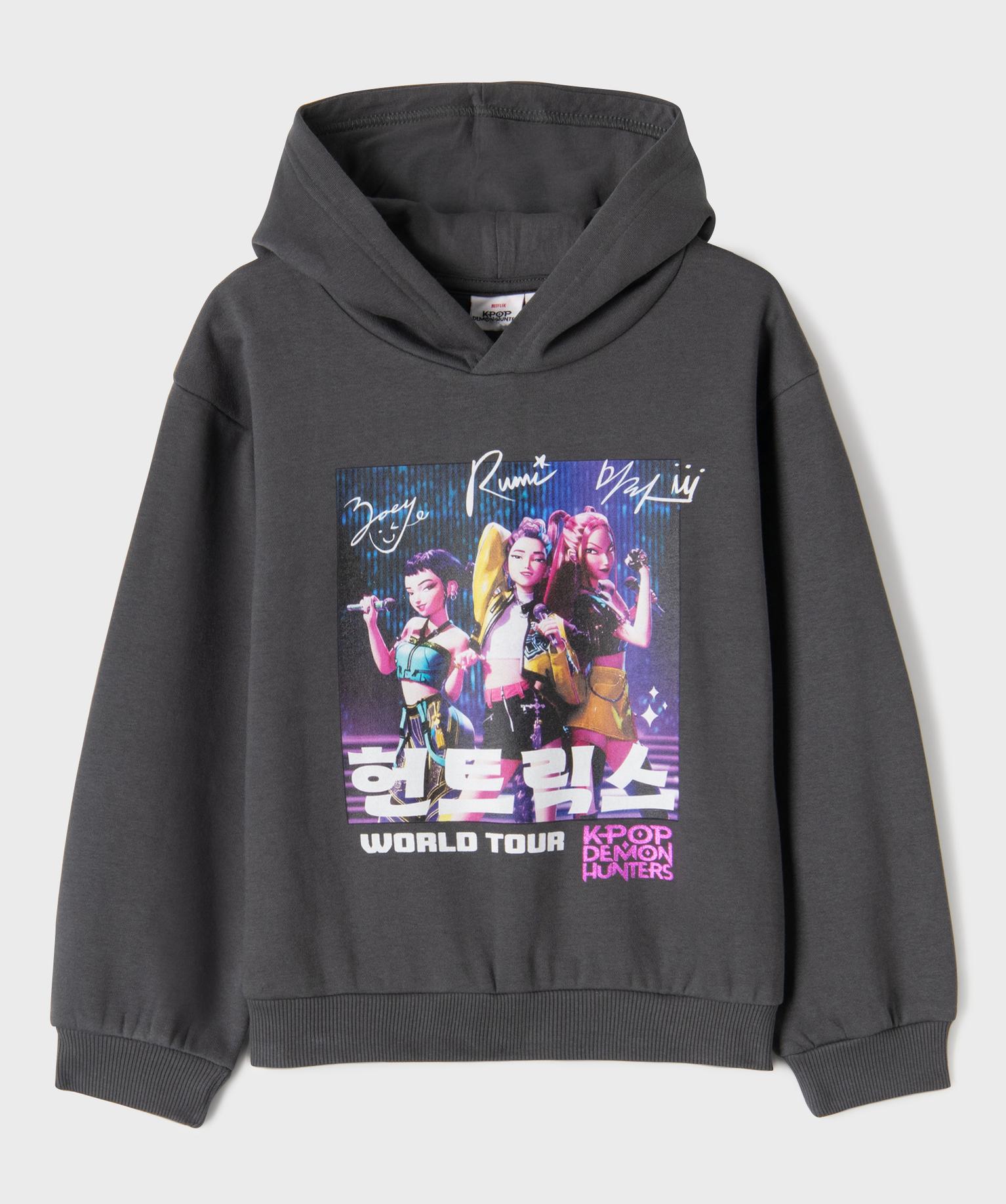 Sweat à capuche fille - KPOP DEMON HUNTERS - 8A - gris fonce - KPOP DEMON HUNTERS