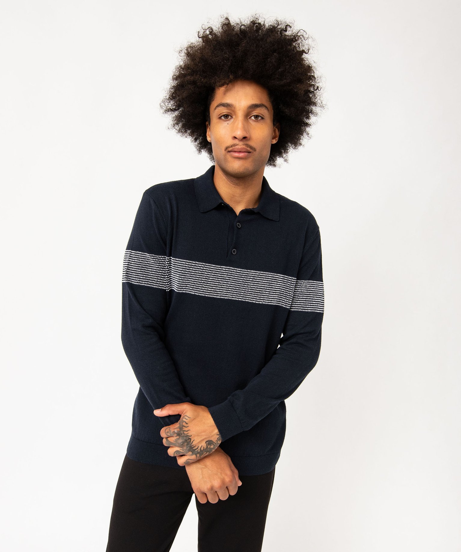 Pull fine maille à col polo homme - L - bleu fonce - GEMO