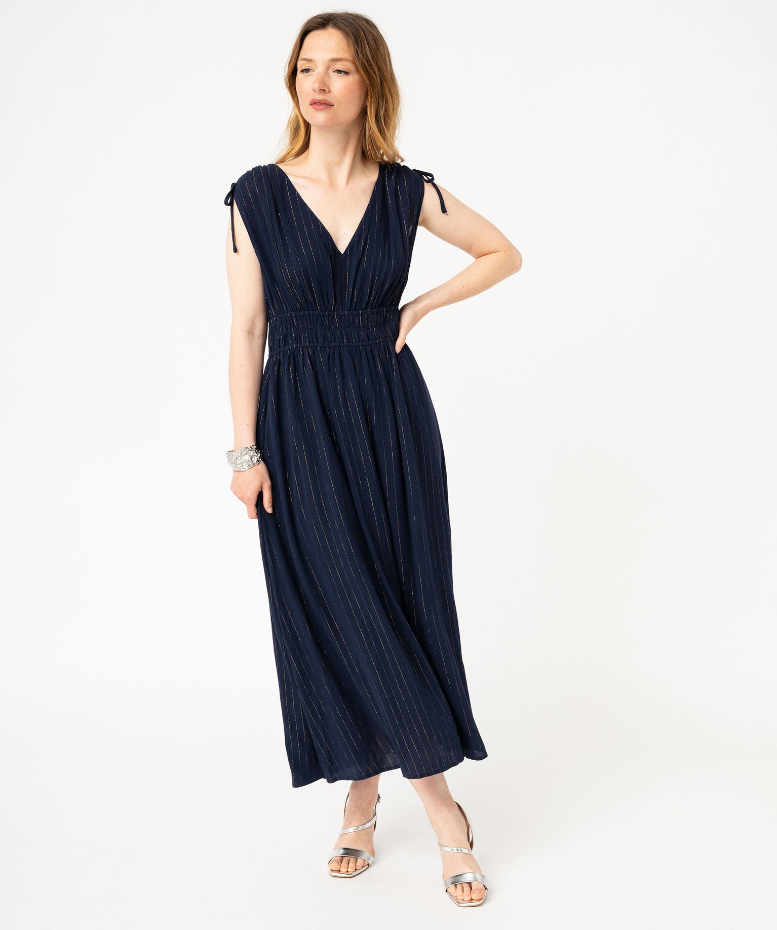 Robe longue sans manches à col V femme - 36 - marine - GEMO