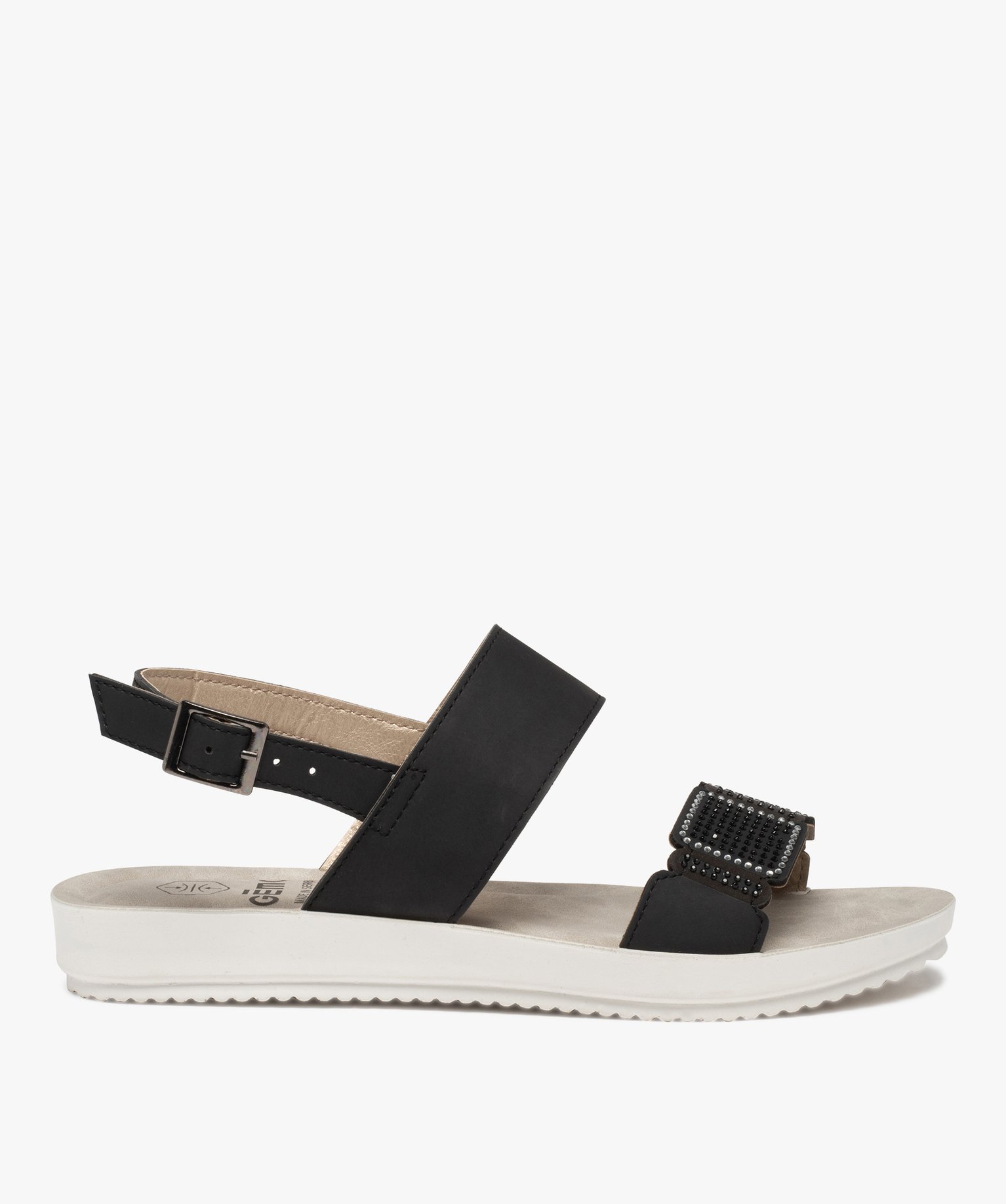 Sandales femme plates dessus uni à strass - 37 - noir - GEMO