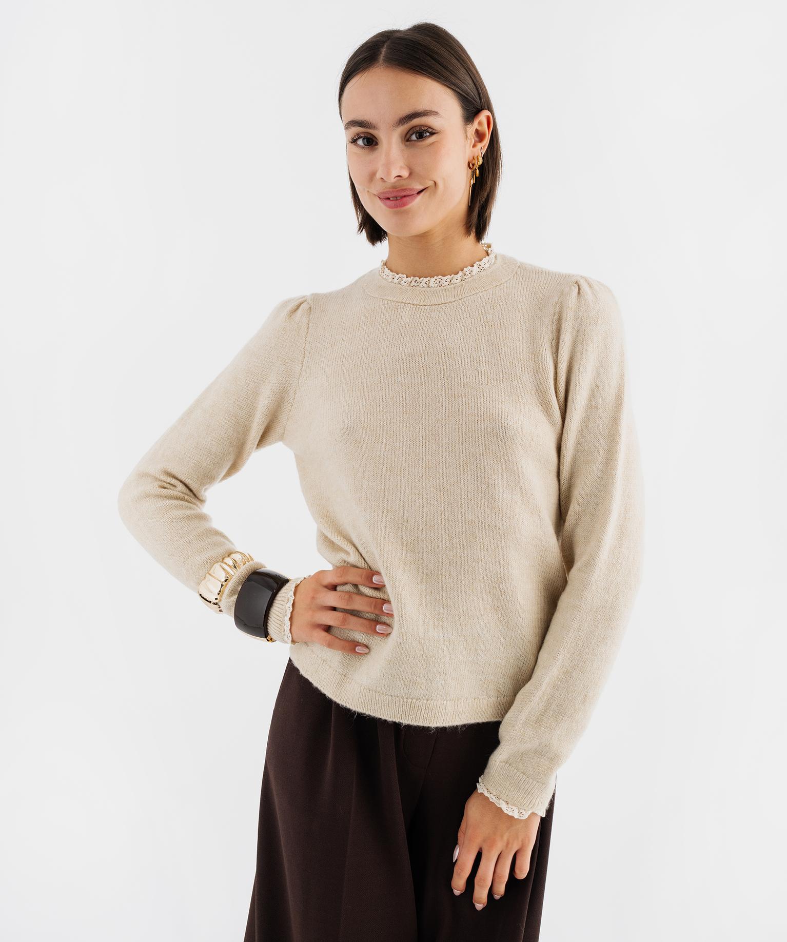 Pull col rond fantaisie femme - 36/S - beige chine - GEMO