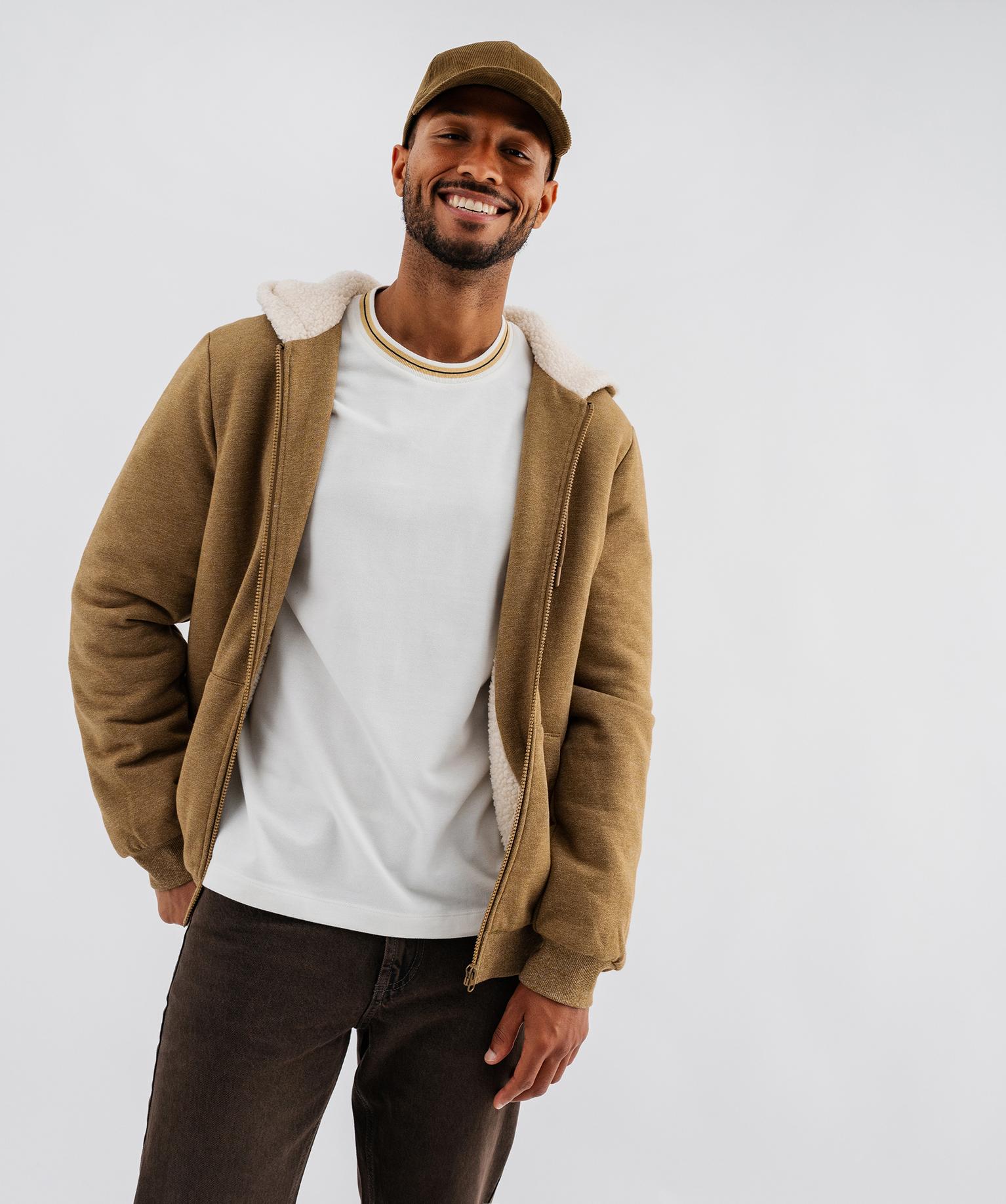 Sweat à capuche zippé avec doublure chaude homme - 36/S - beige - GEMO
