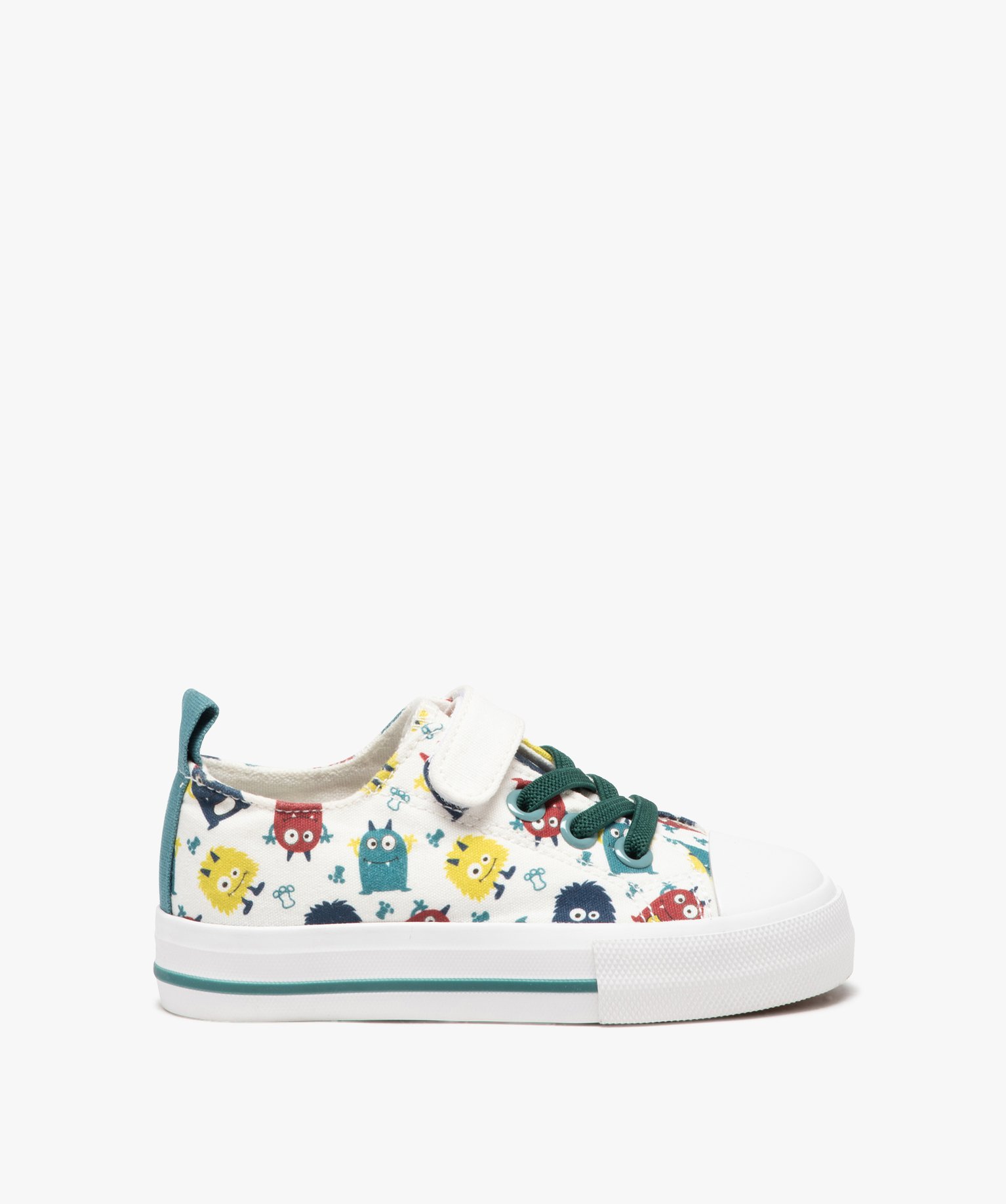 Baskets garçon en toile à motifs avec scratch et lacets élastiques - 30 - blanc - GEMO