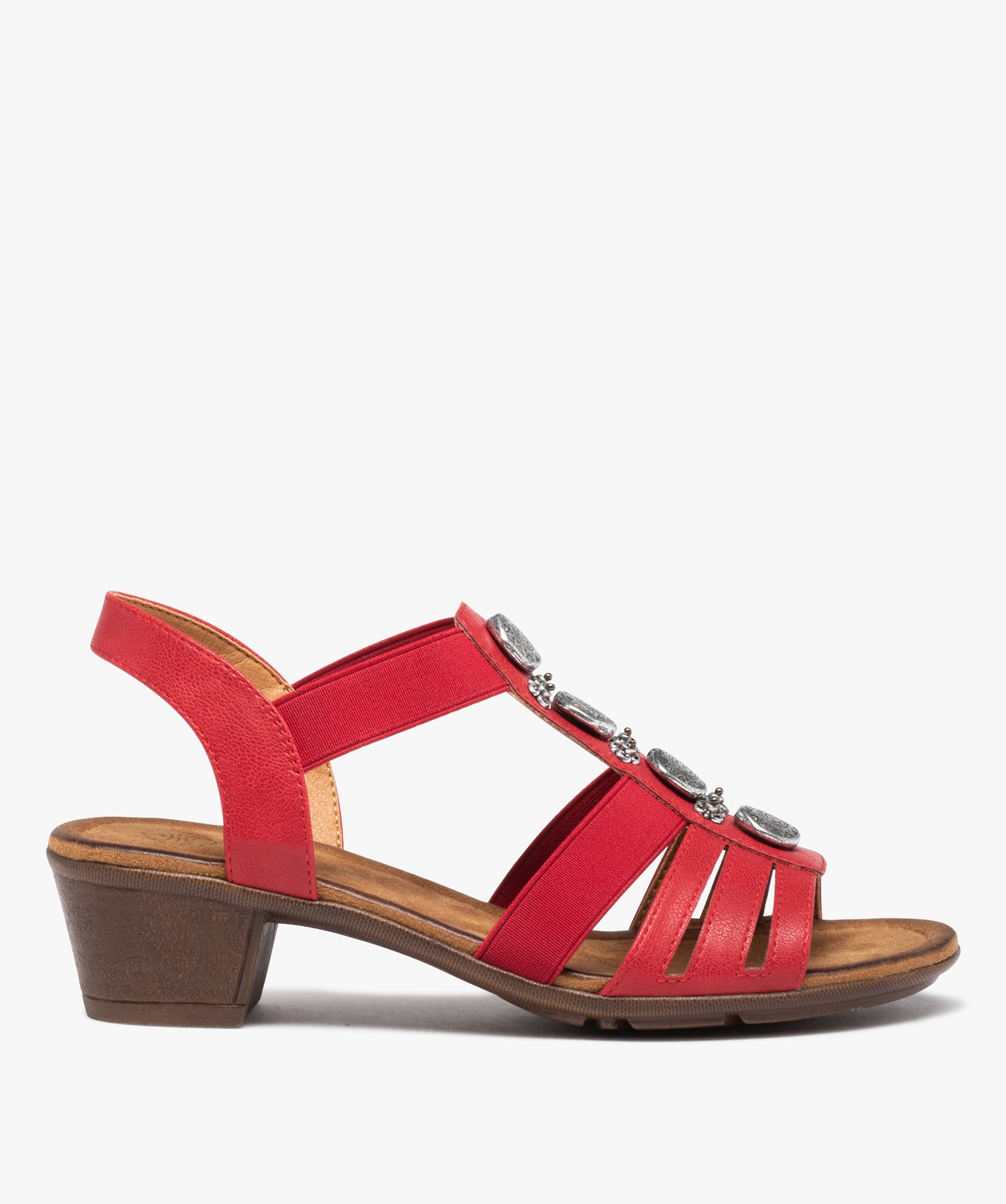 Sandales femme confort à talon et brides élastiquées - 41 - rouge - GEMO
