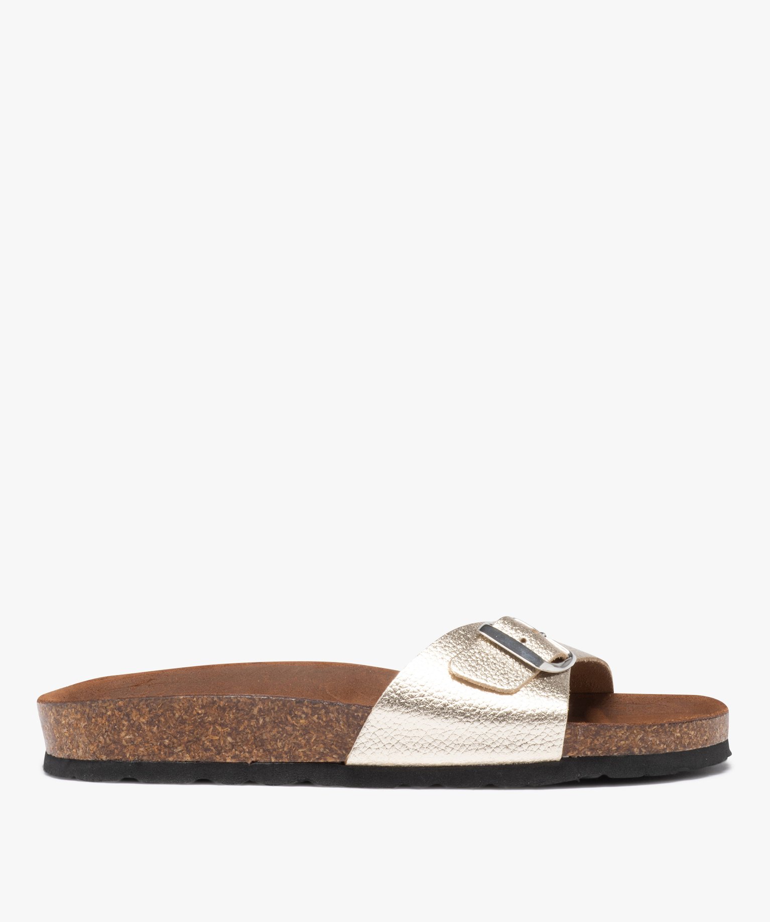 Mules femme à talon plat et bride ajustable en cuir - 37 - or - GEMO