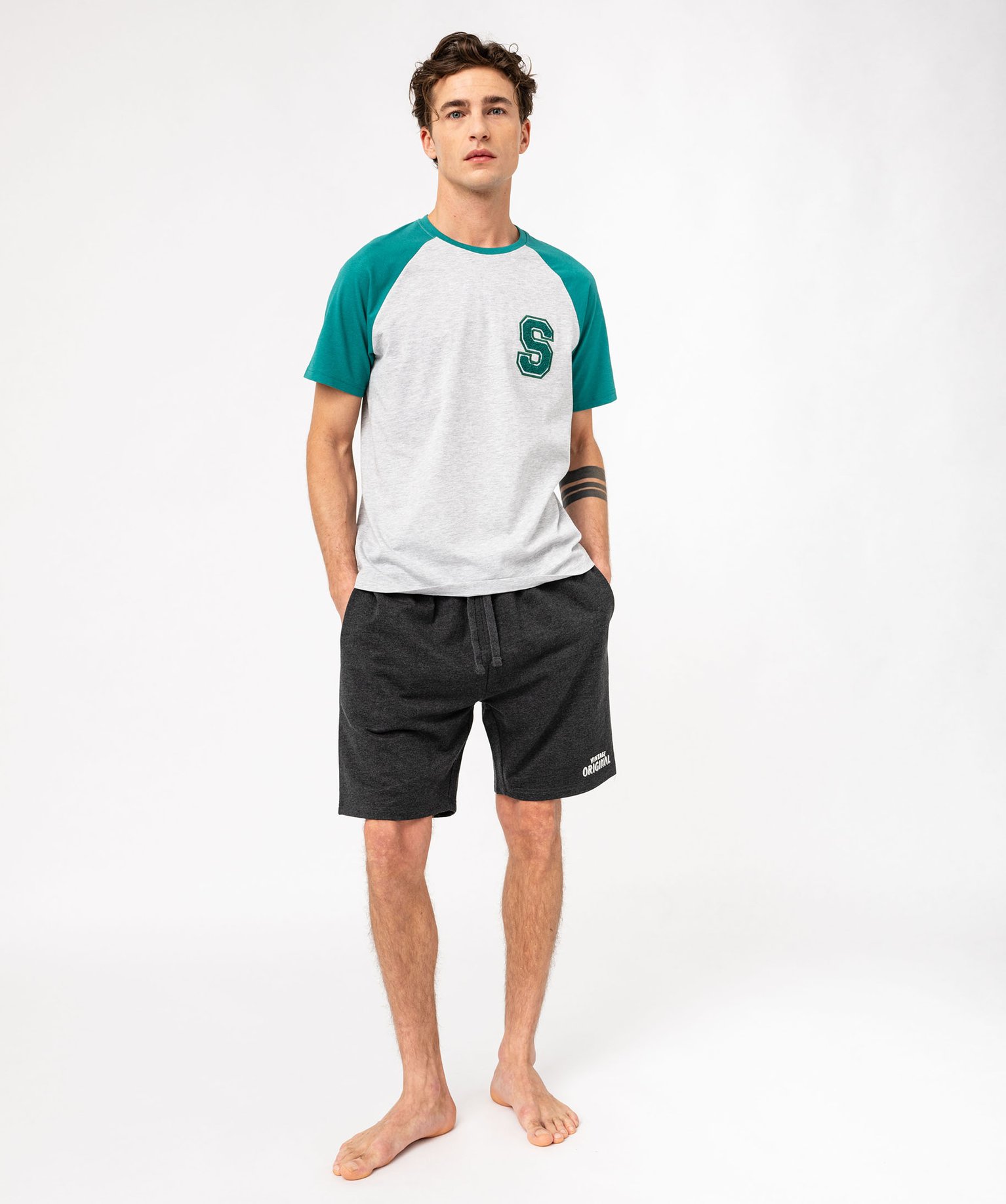 Pyjashort bicolore avec motif brodé homme - L - gris - GEMO