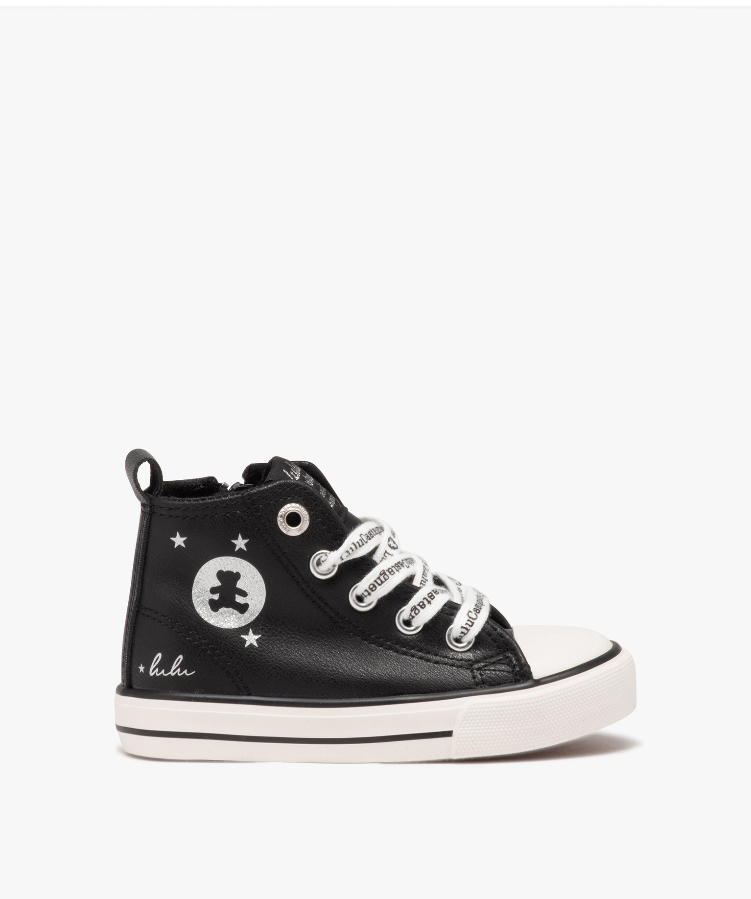 Baskets fille mid-cut unies à zip et à lacets - LuluCastagnette - 27 - noir - LULU CASTAGNETTE