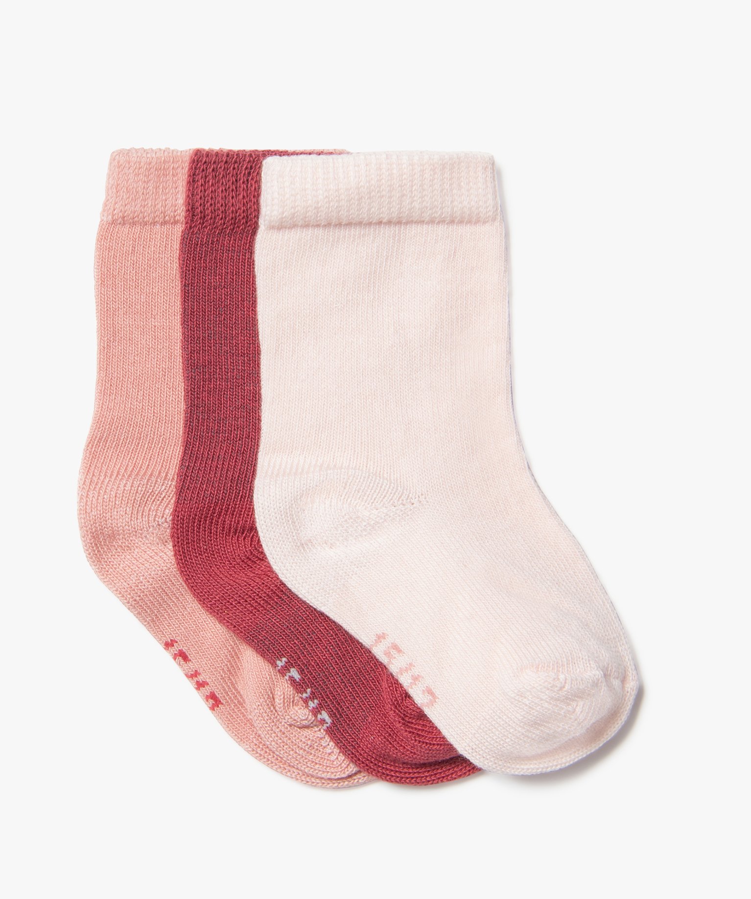 Chaussettes tige haute en coton biologique uni bébé fille (lot de 3) - 21/23 - rose standard - GEMO