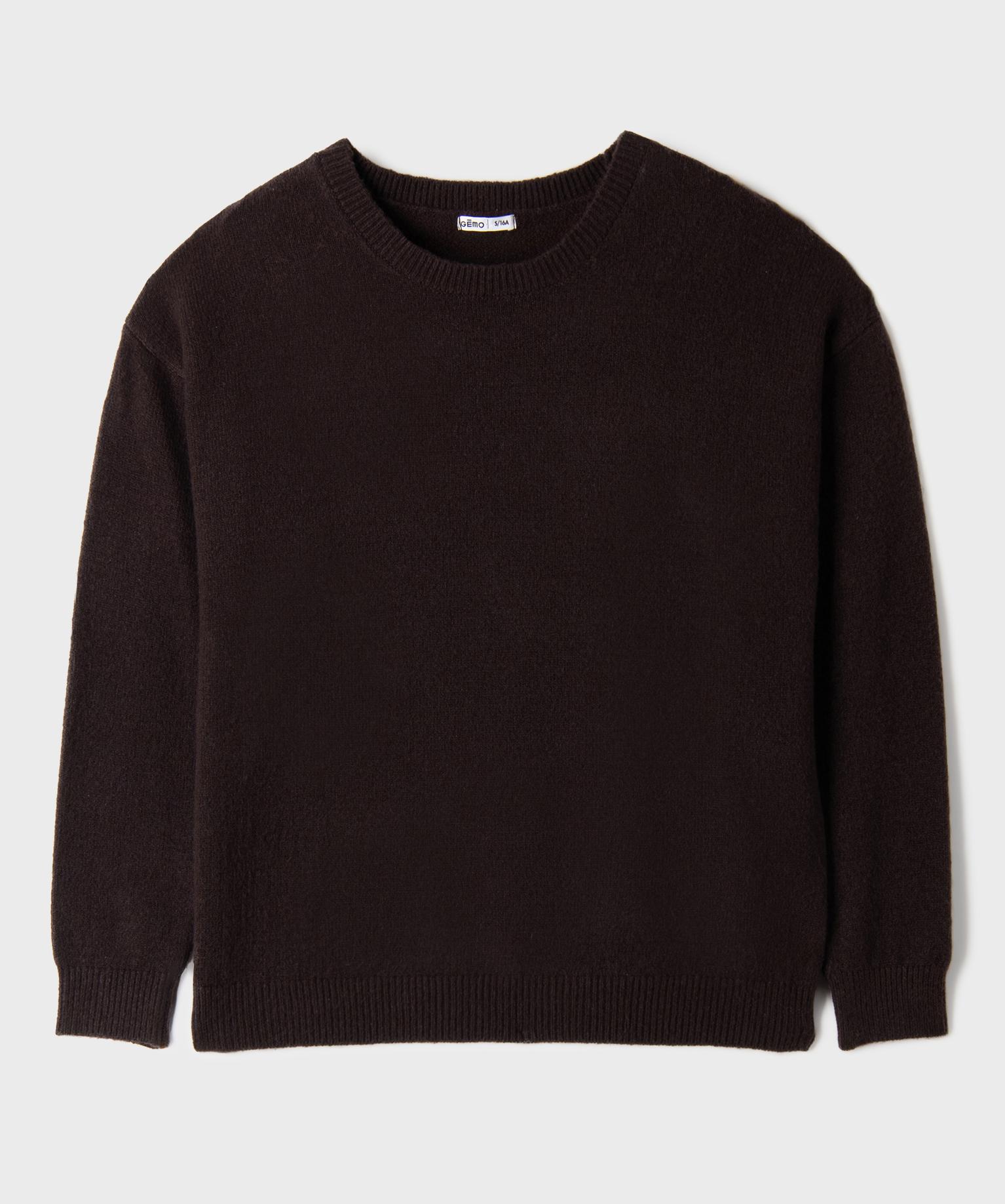 Pull en maille douillette et extensible fille - 14A/XS - marron fonce - GEMO