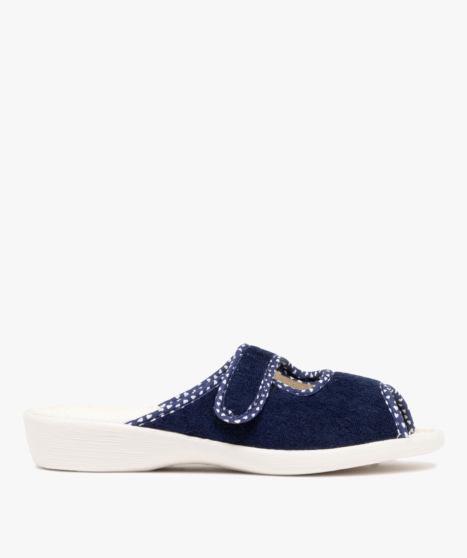 Chaussons femme pantoufles ouvertes à scratch avec liseré coeurs - 36 - bleu - GEMO