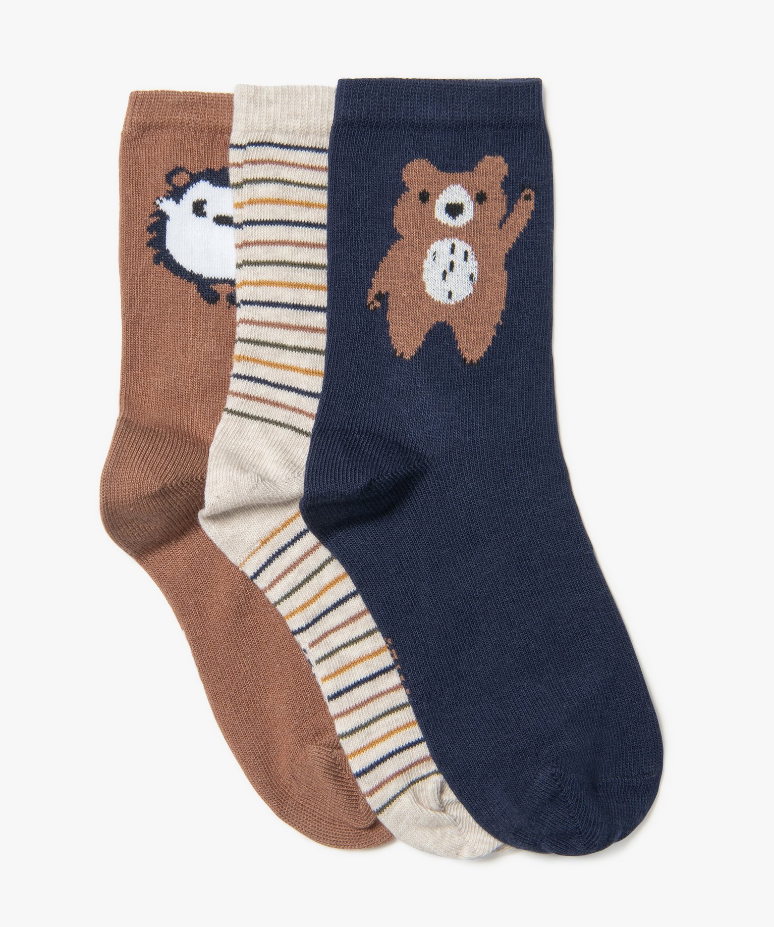 Chaussettes hautes avec motifs animaux garçon (lot de 3) - 31/34 - marron standard - GEMO