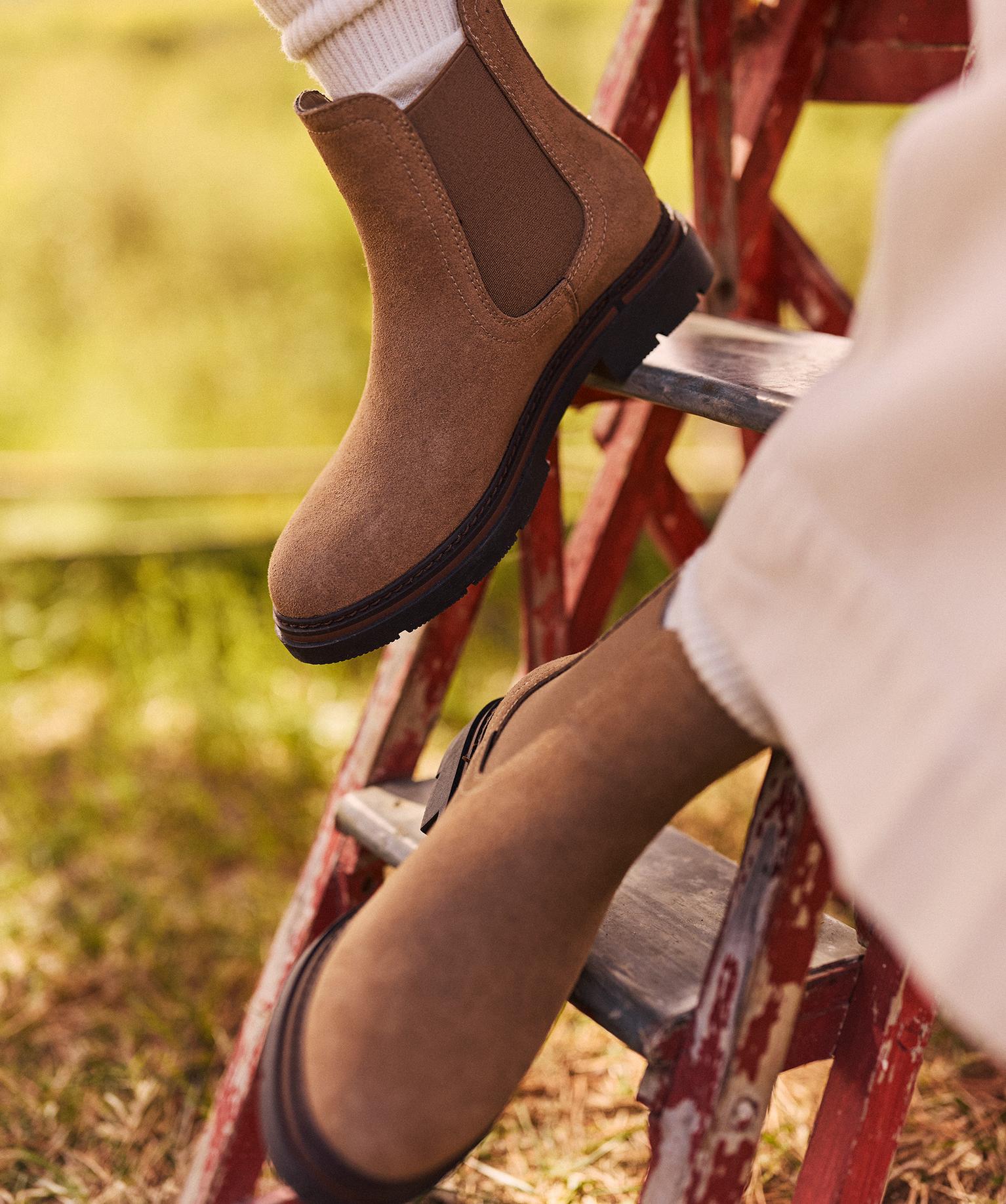 Boots Chelsea en suédine avec semelle crantée femme - LuluCastagnette - 39 - beige fonce - LULUCASTAGNETTE