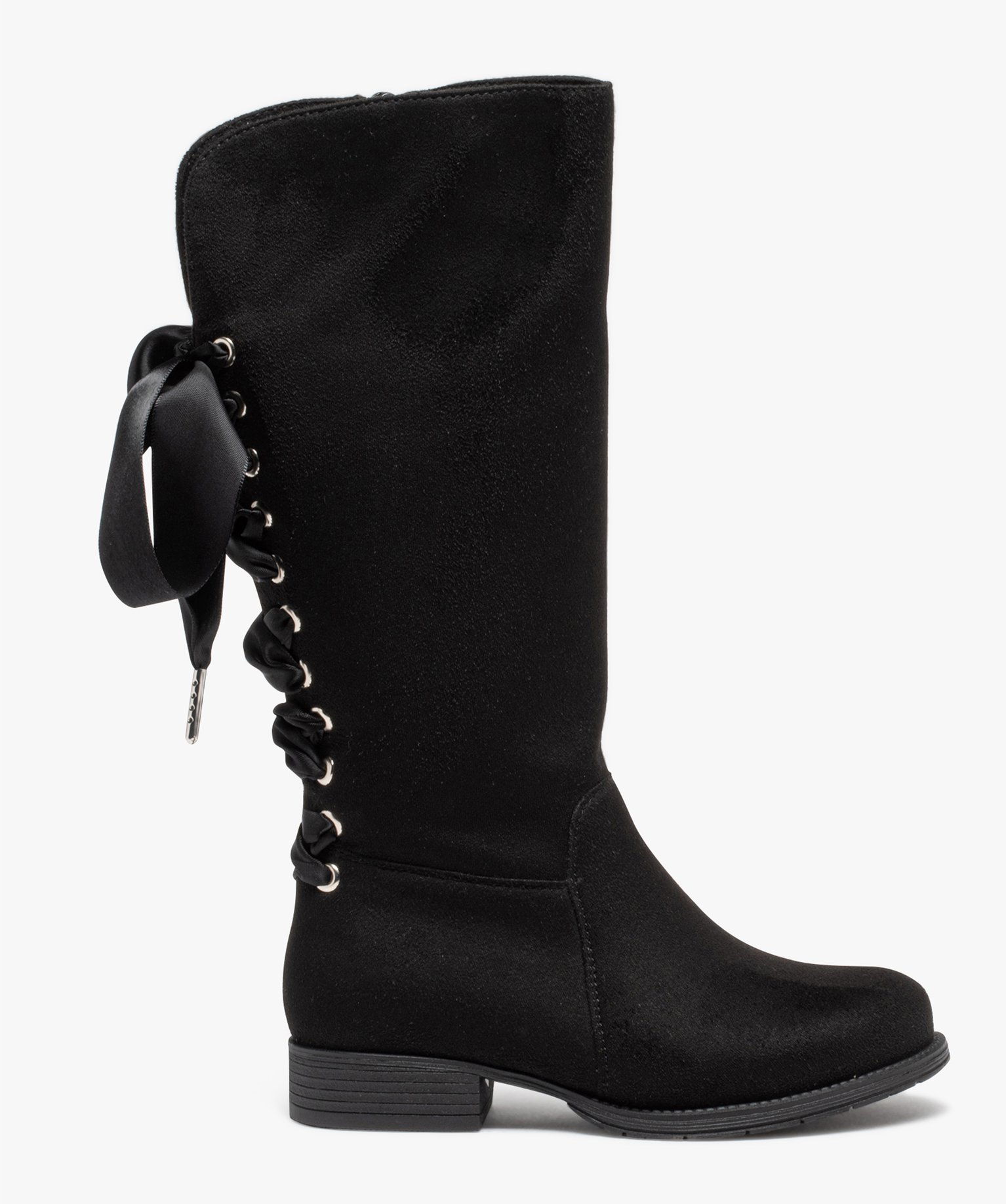 Bottes fille avec lacets rubans a l arriere noir GEMO