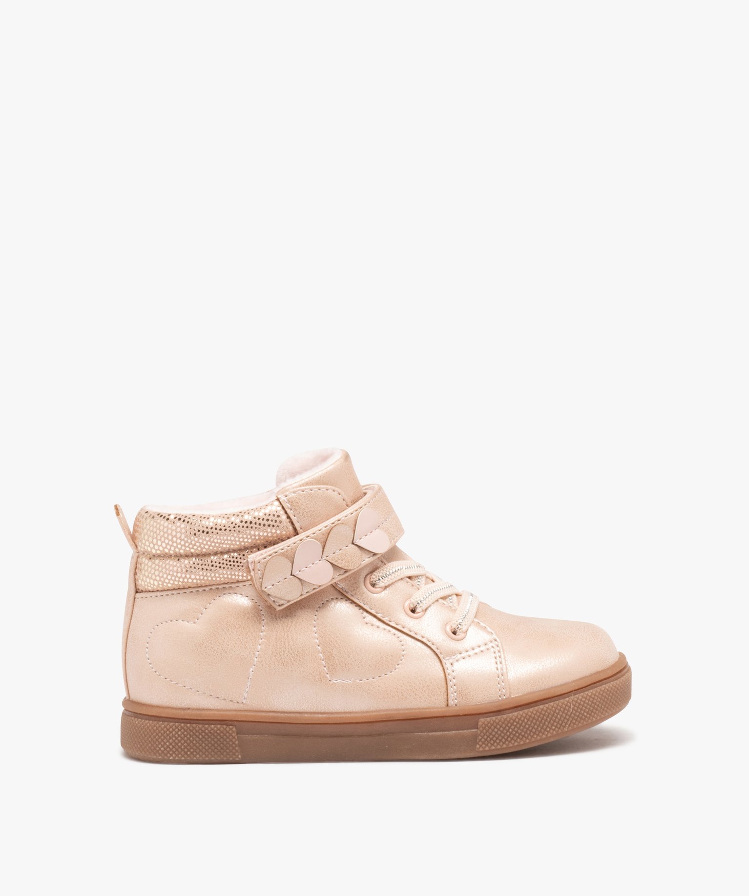 Baskets fille mid-cut unies à col pailleté et détails en coeur - 29 - rose - GEMO