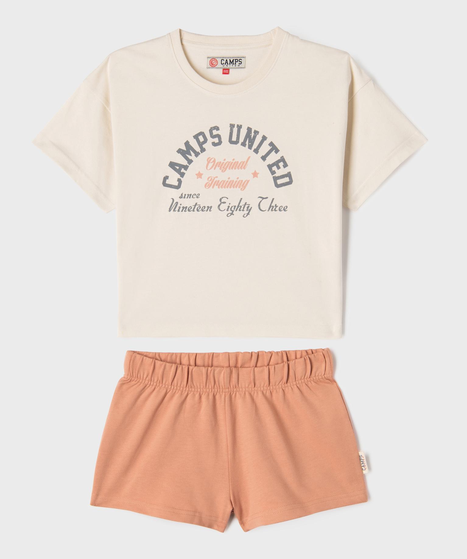Pyjashort bicolore style vintage fille - Camps United - 12/XXS - beige - CAMPS