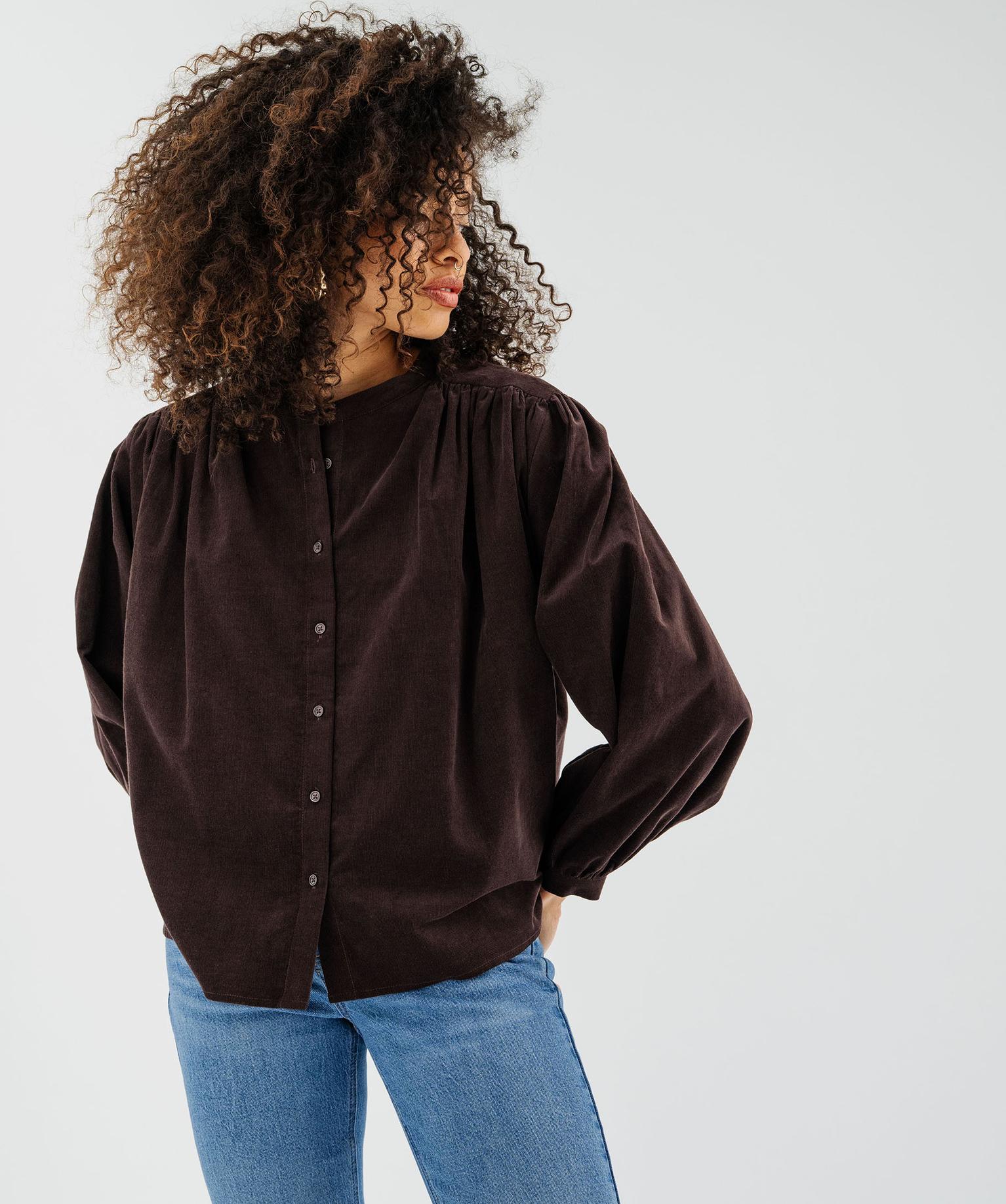 Chemise ample à col victorien en velours milleraies femme - 38-40/M - marron fonce - GEMO