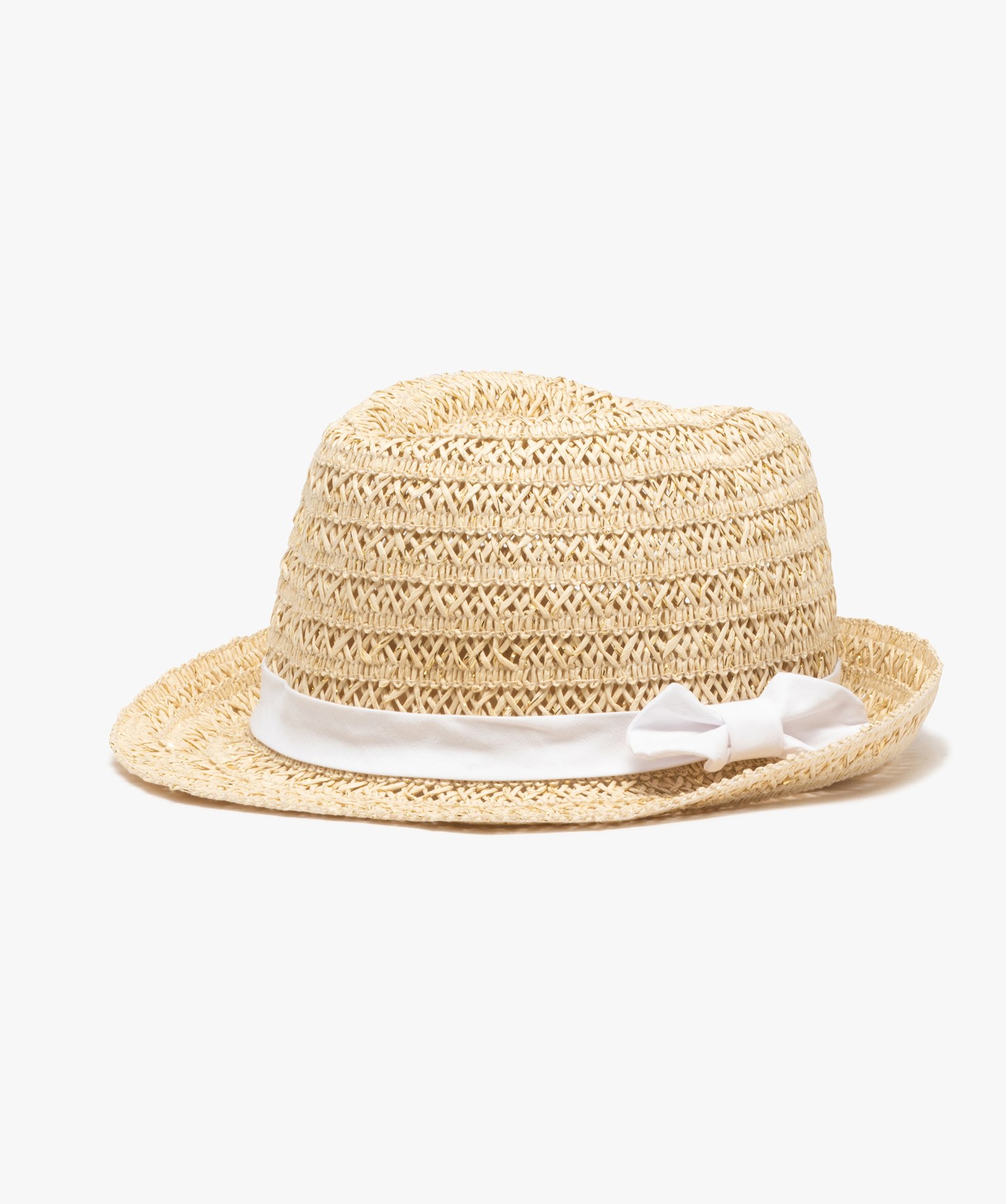 Chapeau de paille trilby à paillettes et ruban fille - 50/52 - beige clair - GEMO