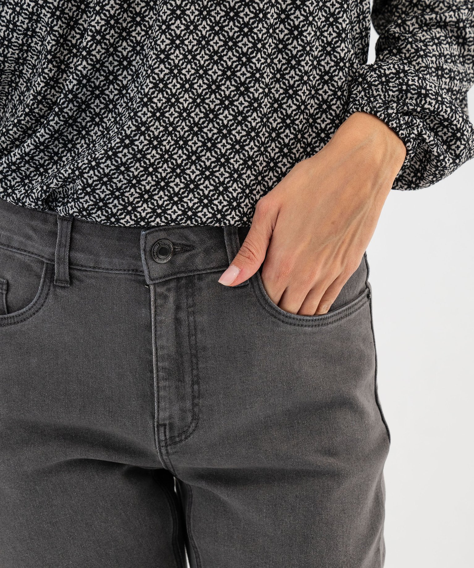 Jean Slim Taille Haute En Denim Stretch Femme Gris GEMO