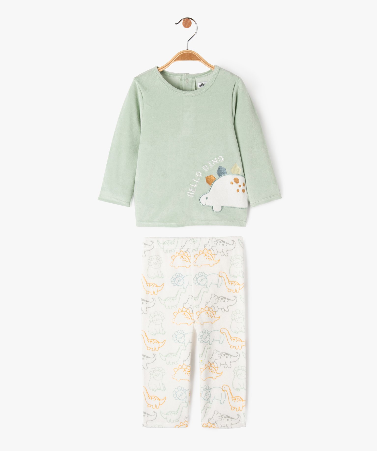 Pyjama 2 pièces en velours avec motifs dinosaures bébé garçon - GEMO