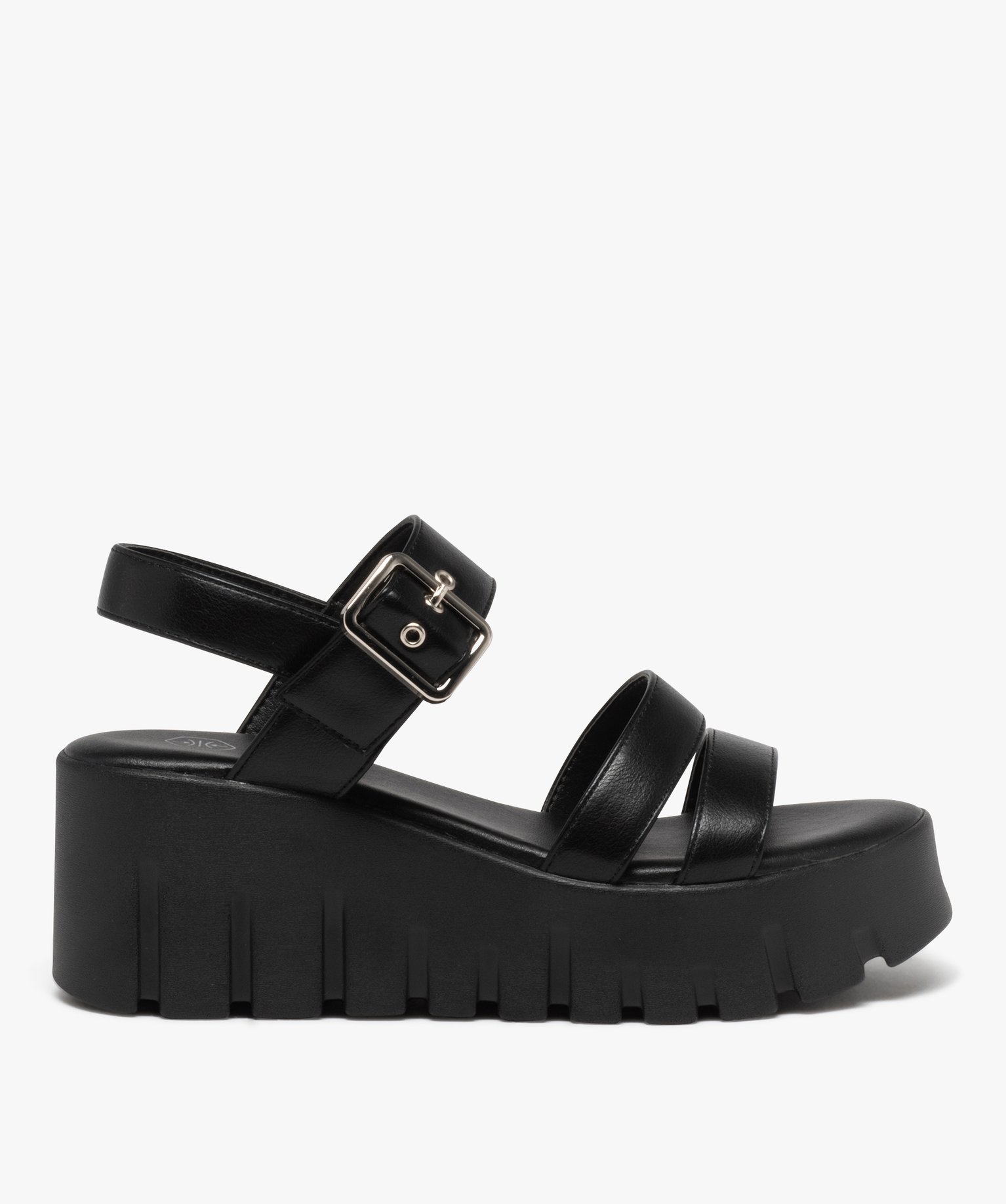 Sandales femme compensées à larges brides unies - 41 - noir - GEMO