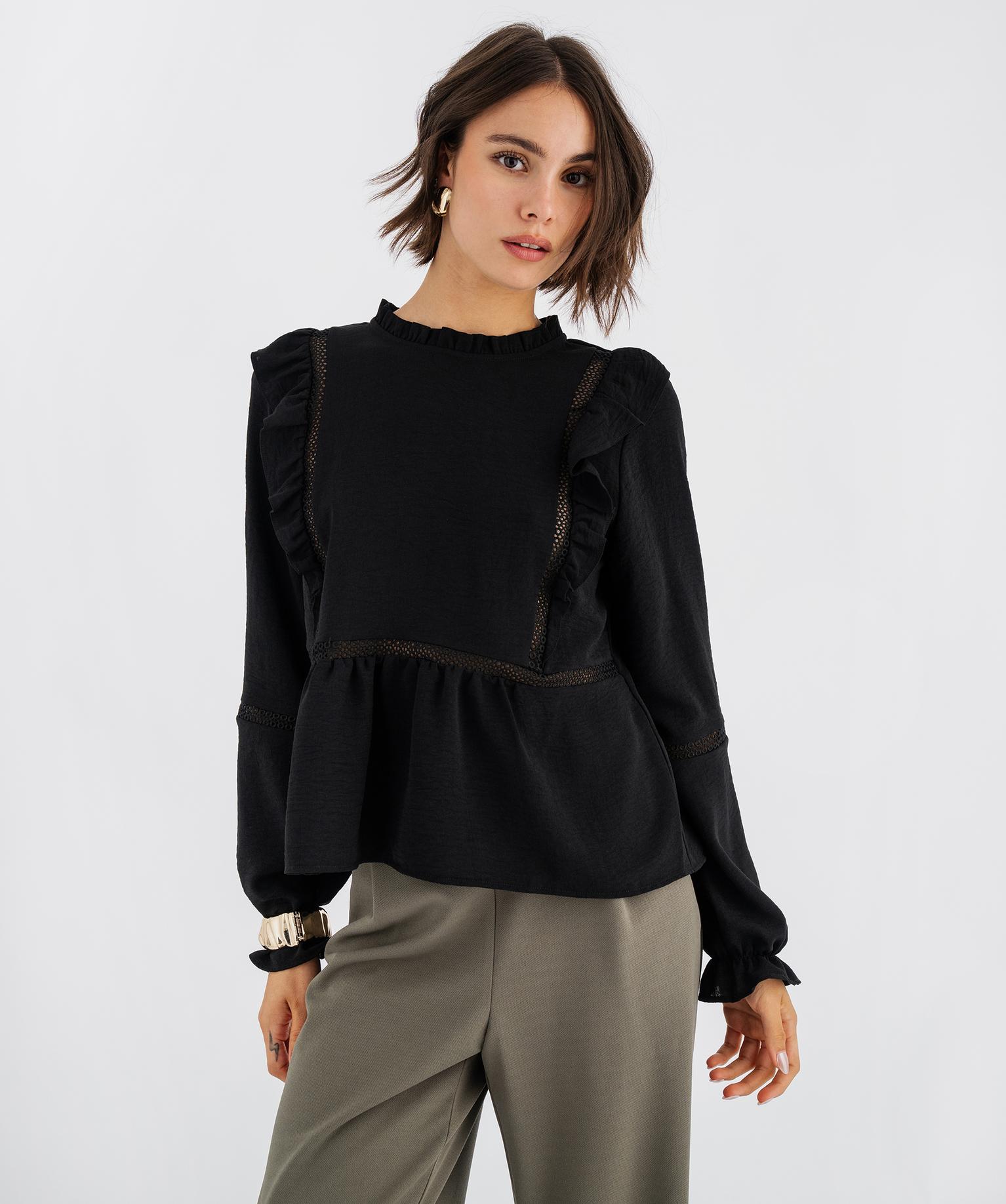 Blouse fluide à volants femme - 46-48/XL - noir standard - GEMO