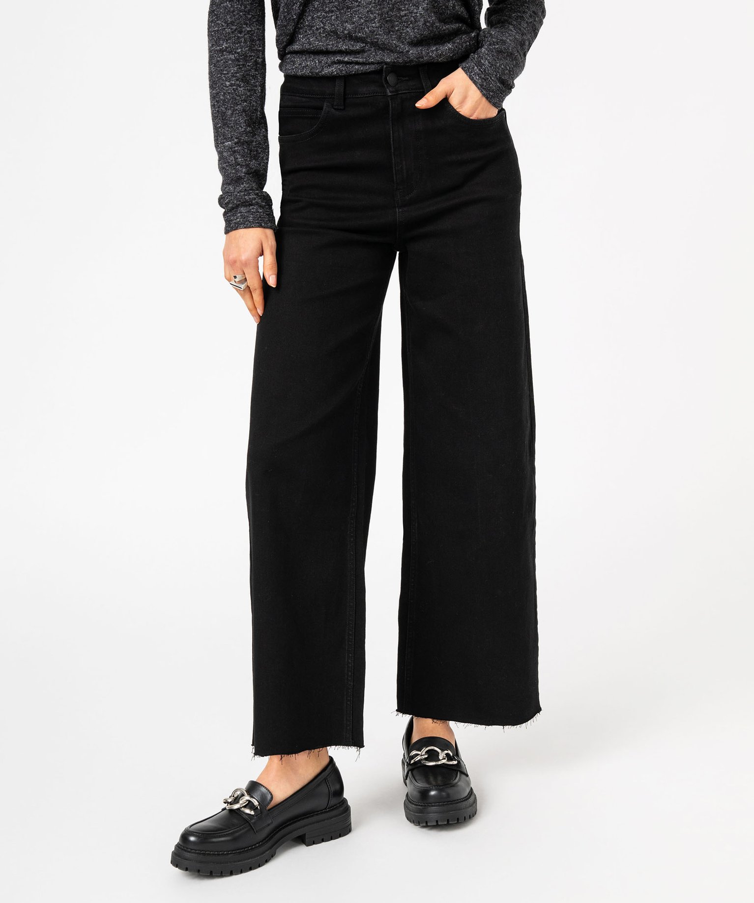 Jean wide leg court taille haute femme - 42 - noir - GEMO