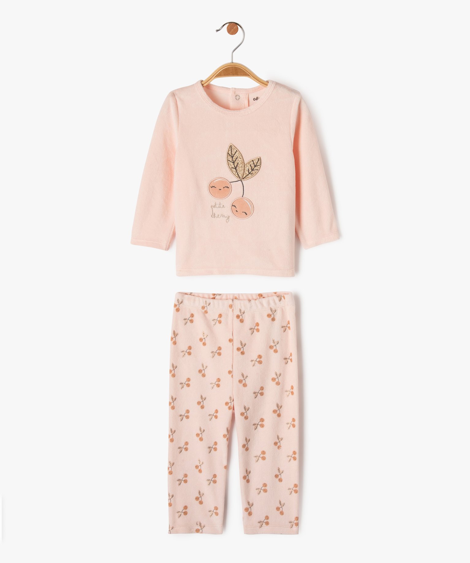 Pyjama en velours 2 pièces à motifs cerises bébé fille - GEMO