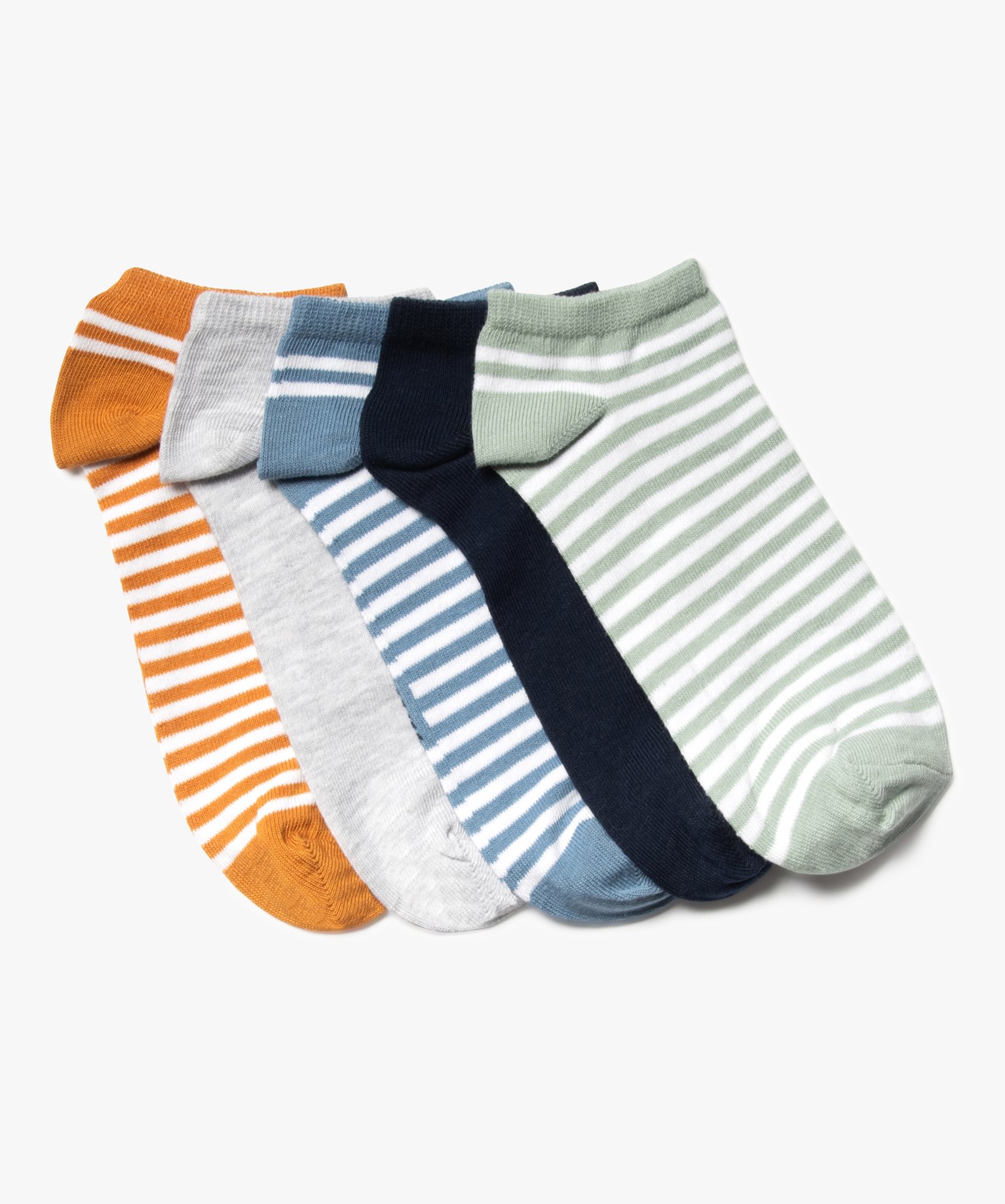 Chaussettes ultra courtes rayées garçon (lot de 5) - 35/38 - bleu standard - GEMO