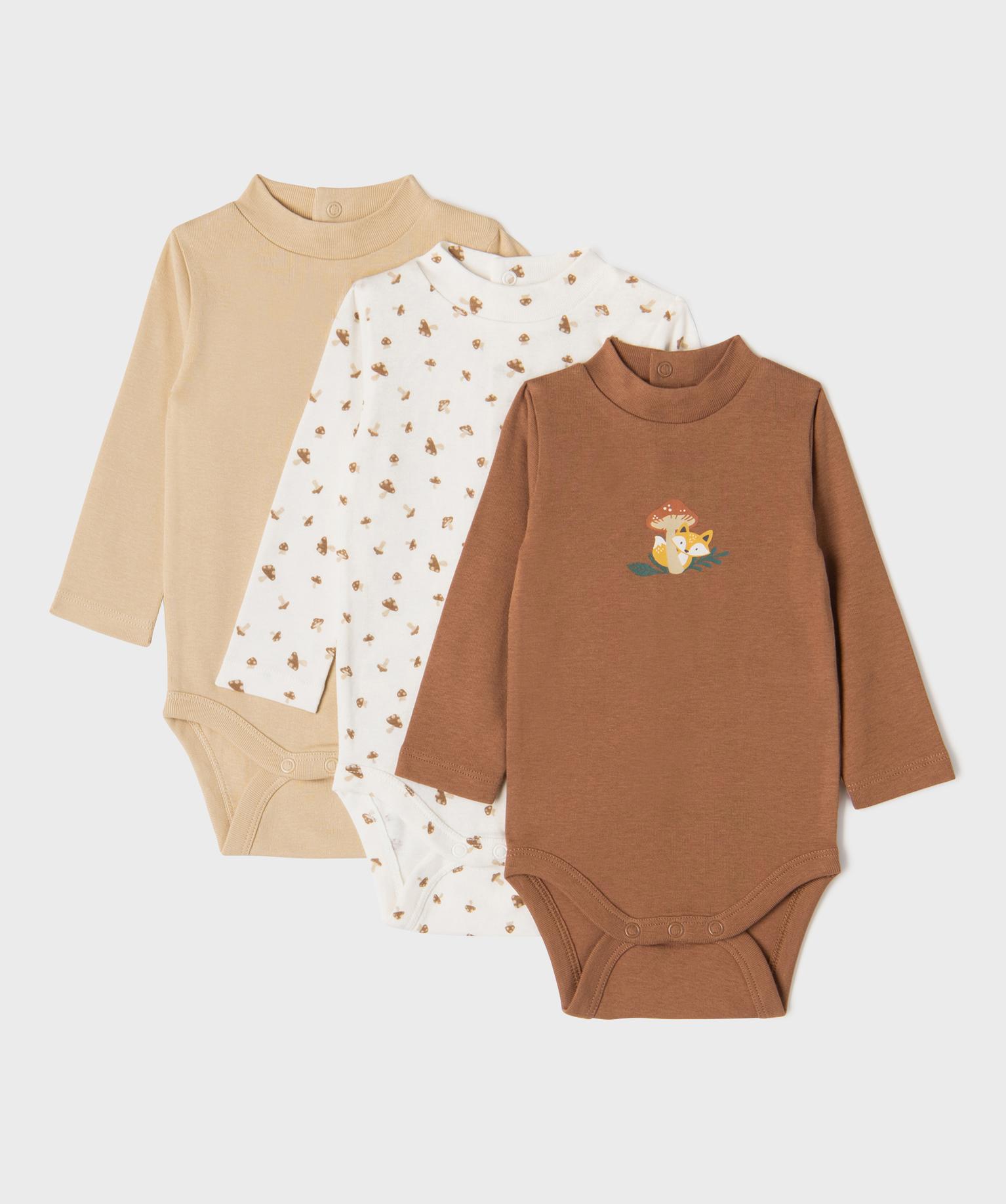 Body manches longues à col montant bébé (lot de 3) - 3M - marron - GEMO