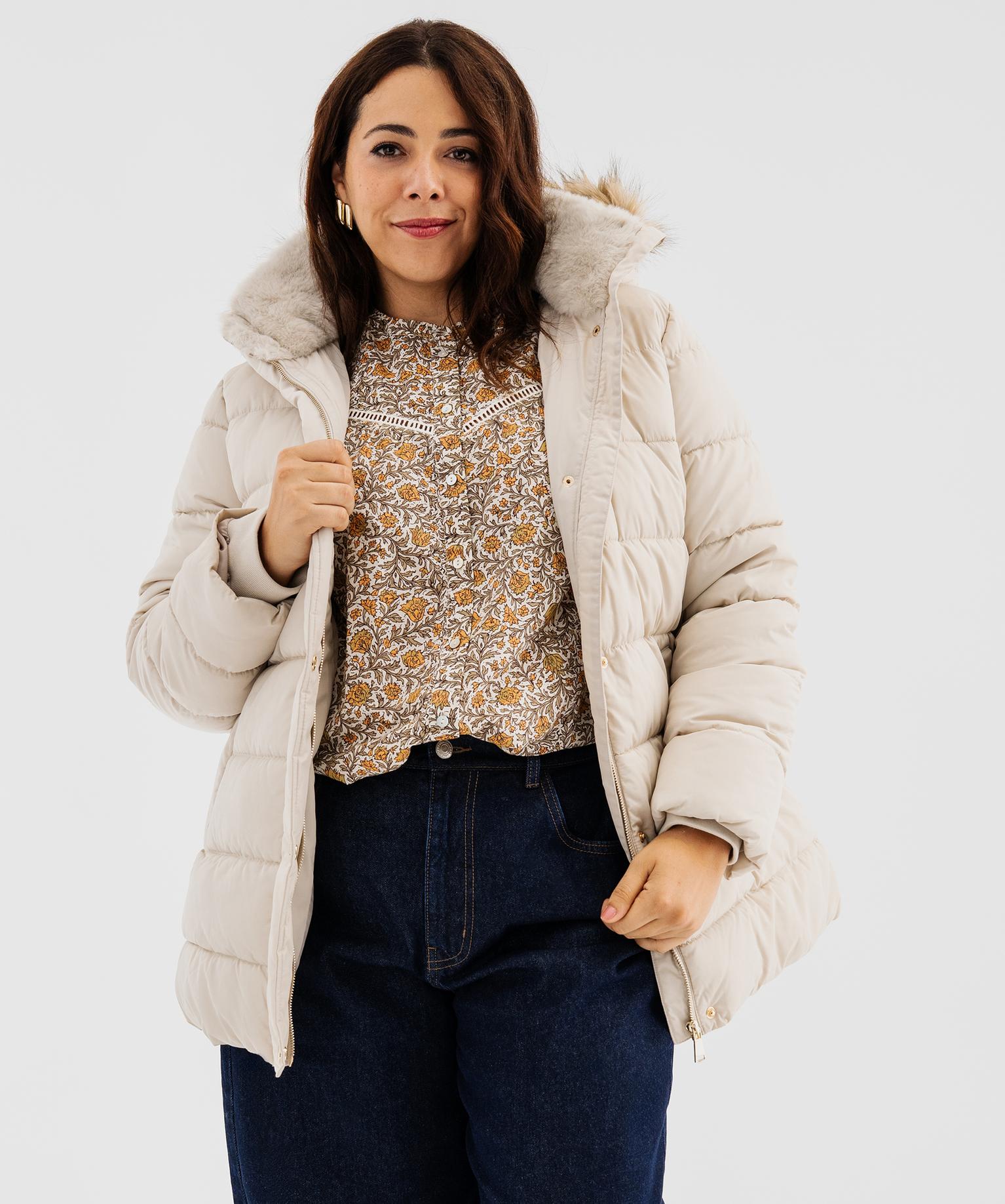 Doudoune à capuche fourrée femme grande taille - 50-52/XXL - beige standard - GEMO
