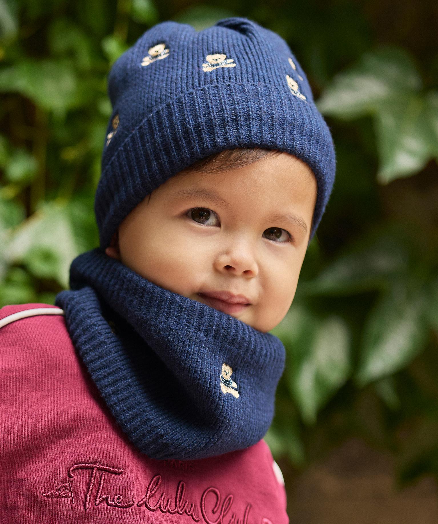 Ensemble bonnet et tour de cou bébé - LuluCastagnette - 6M/18M - bleu fonce - LULU CASTAGNETT