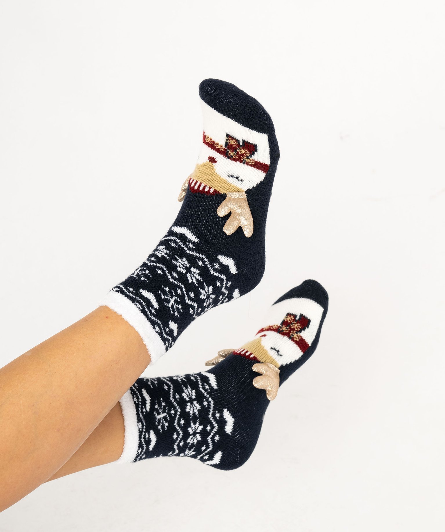 Chaussettes d'intérieur doublées bouclette spécial Noël femme - 35/37 - bleu standard - GEMO