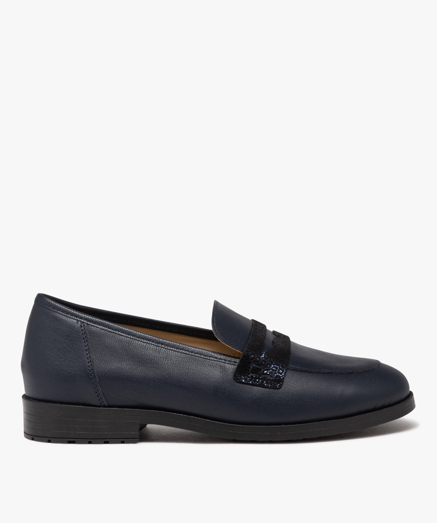 Mocassins femme confort dessus en cuir uni Penny Loafer - 36 - marine - GEMO