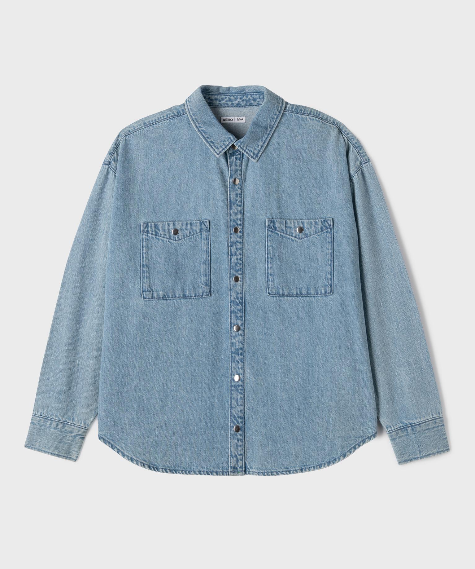 Chemise en jean coupe oversize fille - 14A/XS - bleu standard - GEMO