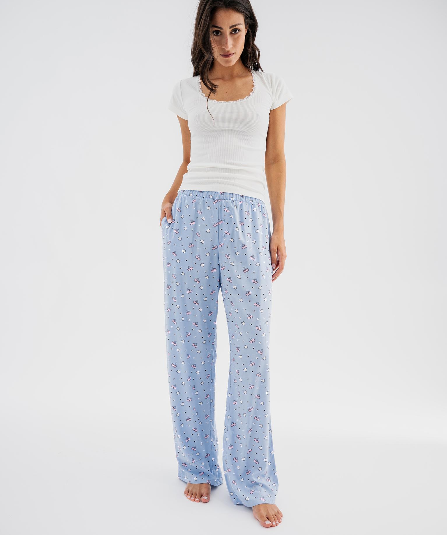 Pantalon de pyjama imprimé en viscose femme - 46-48/XL - bleu - GEMO