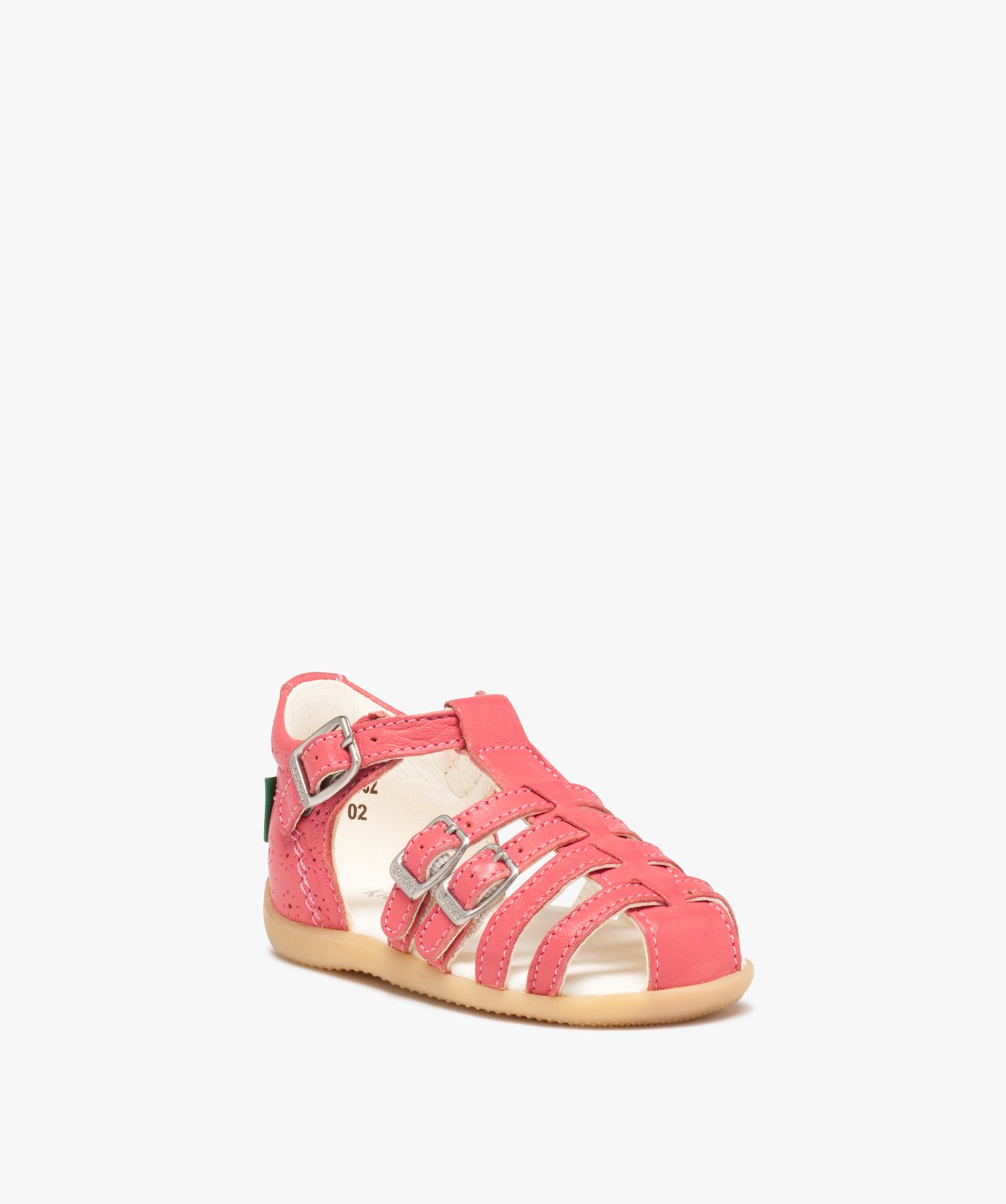 Sandales bébé fille en cuir uni avec brides à boucle - Kickers - 25 - rose - KICKERS