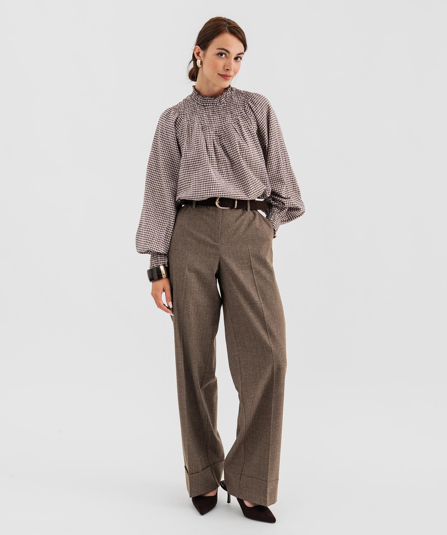 Blouse col montant smocké femme - 38-40/M - marron chine - GEMO