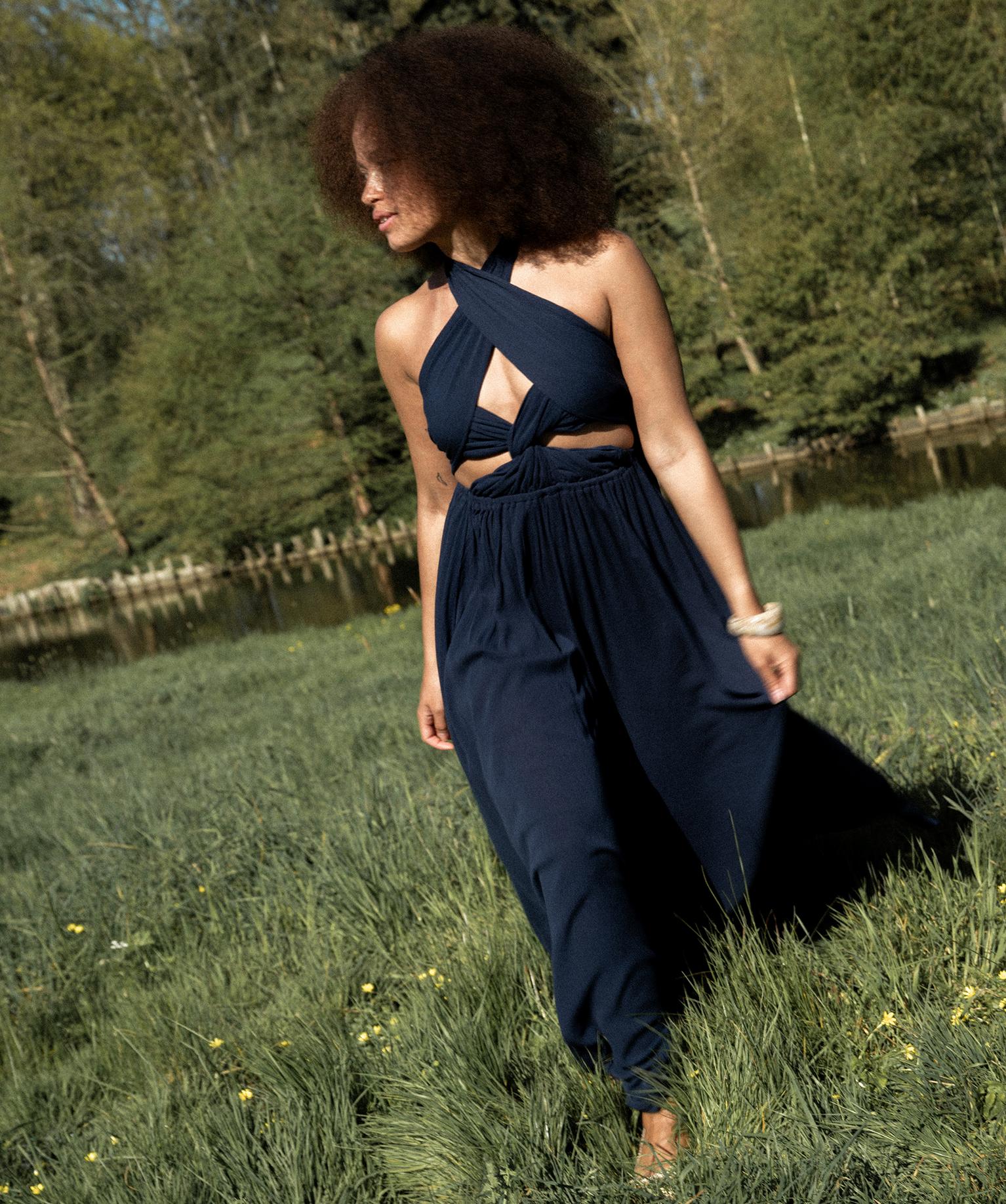 Robe longue dos-nu multi-look en viscose femme - 46 - bleu fonce - GEMO