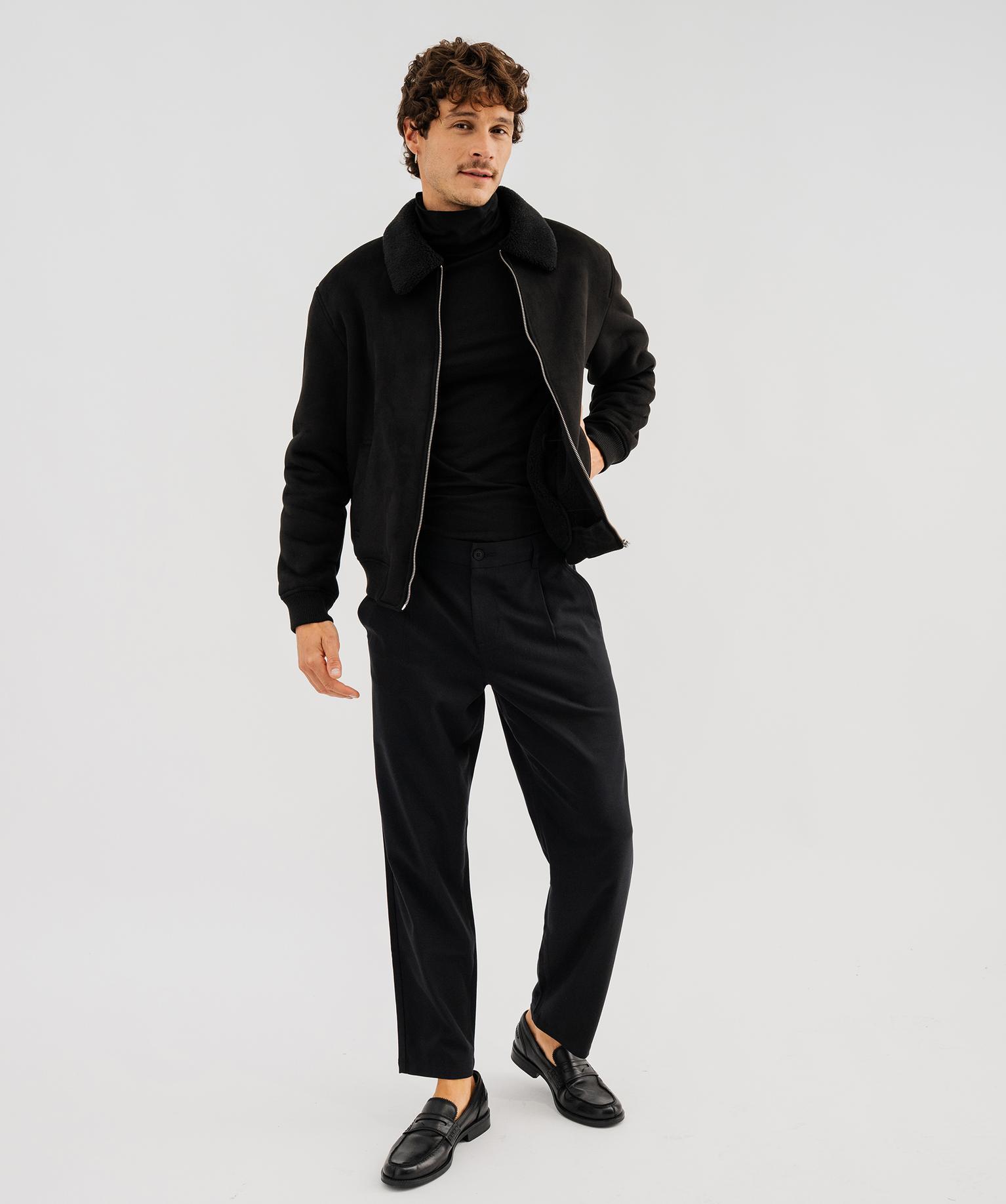 Blouson esprit aviateur en suédine doublée sherpa homme - 46-48/XL - noir standard - GEMO