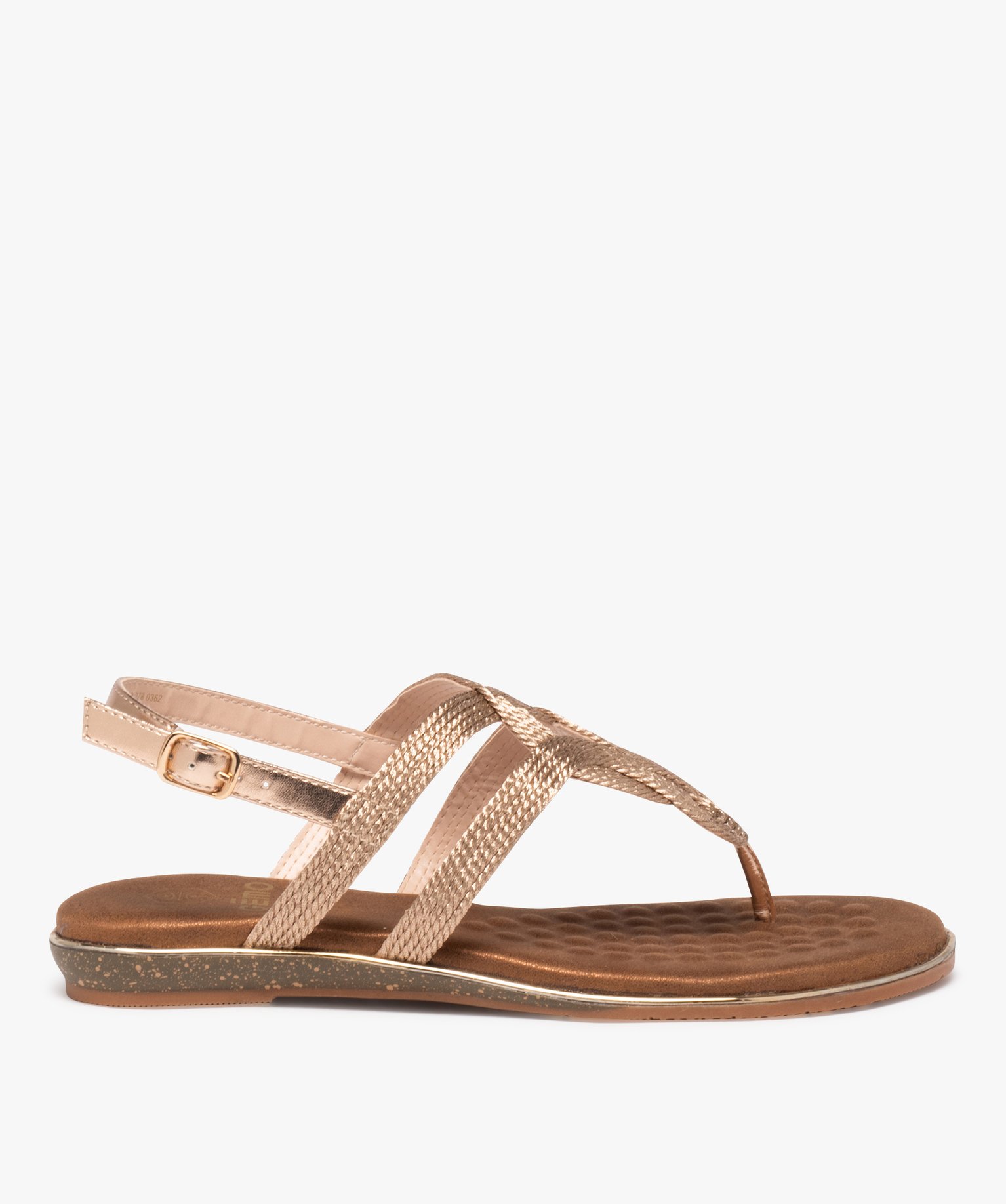 Sandales femme à entre-doigts avec brides tressées dorées et entrelacées - 38 - rose - GEMO