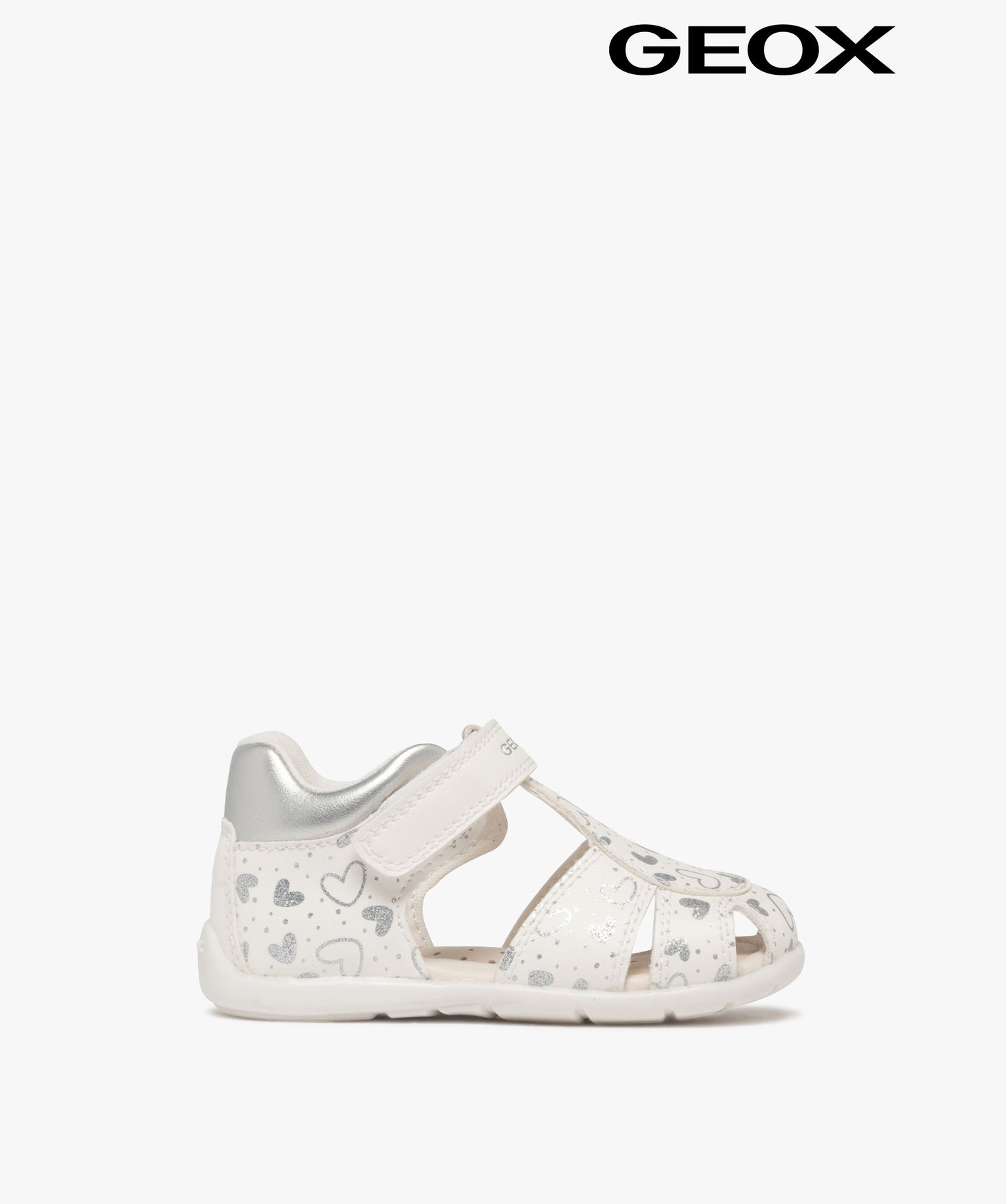 Sandales bébé fille à bout et talon fermés petits coeurs à paillettes - Geox - 20 - blanc - GEOX