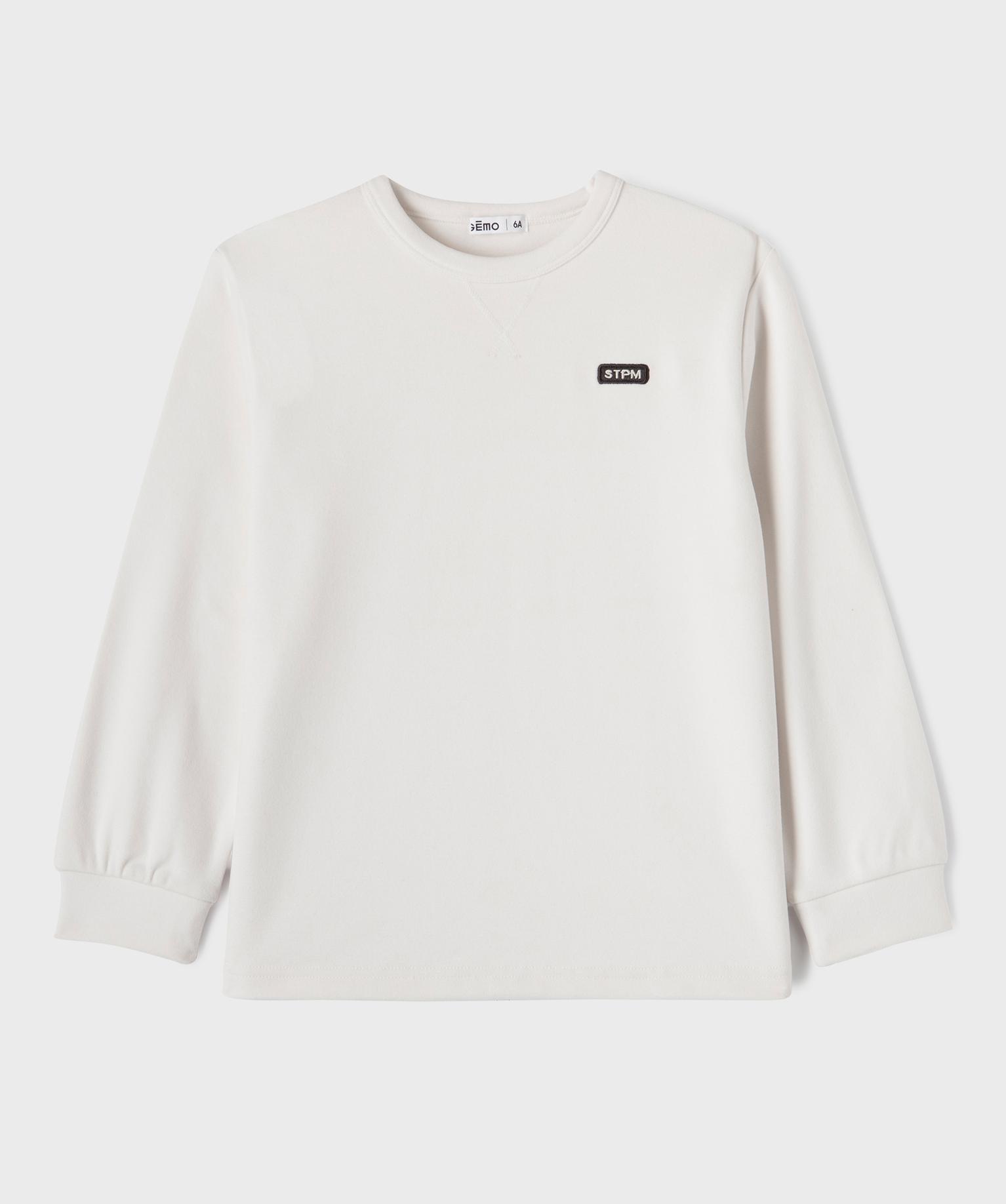 Tee-shirt manches longues chaud en maille polaire garçon - 8A - blanc standard - GEMO