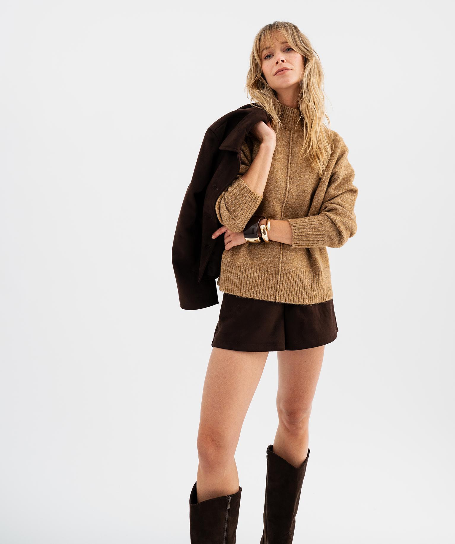 Pull à col cheminée coupe loose femme - 38-40/M - marron chine - GEMO