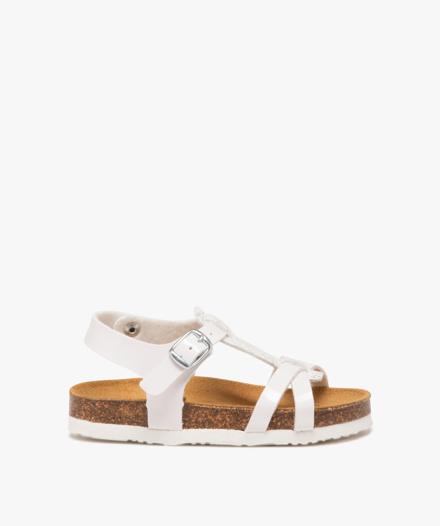 Sandales fille vernies avec bride centrale à paillettes et bride cheville à boucle - 28 - blanc - GEMO