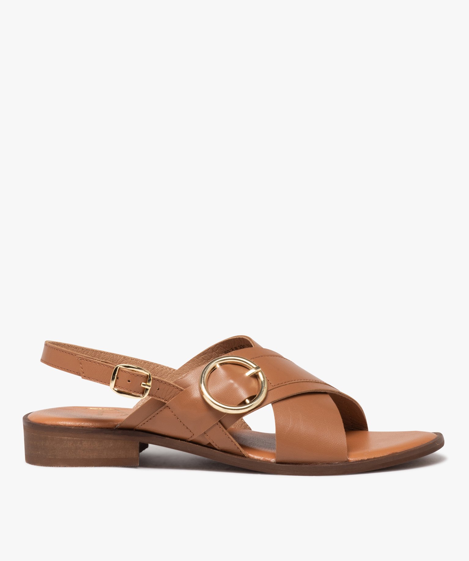 Sandales femme casual en cuir unie avec brides à boucle fantaisie - 39 - camel - TANEO