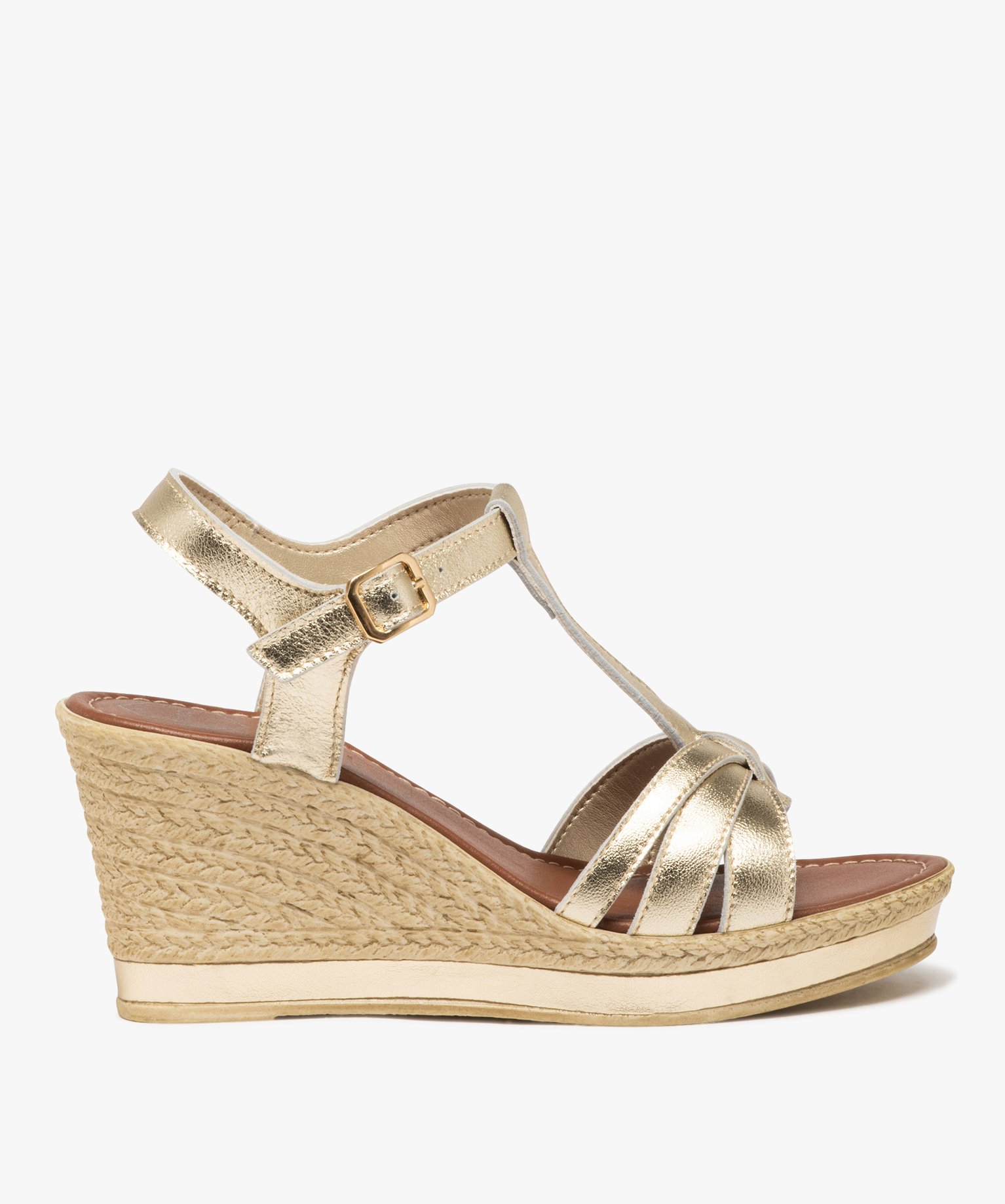 Sandales femme à talon compensé avec brides métallisées - Taneo - 38 - or - TANEO