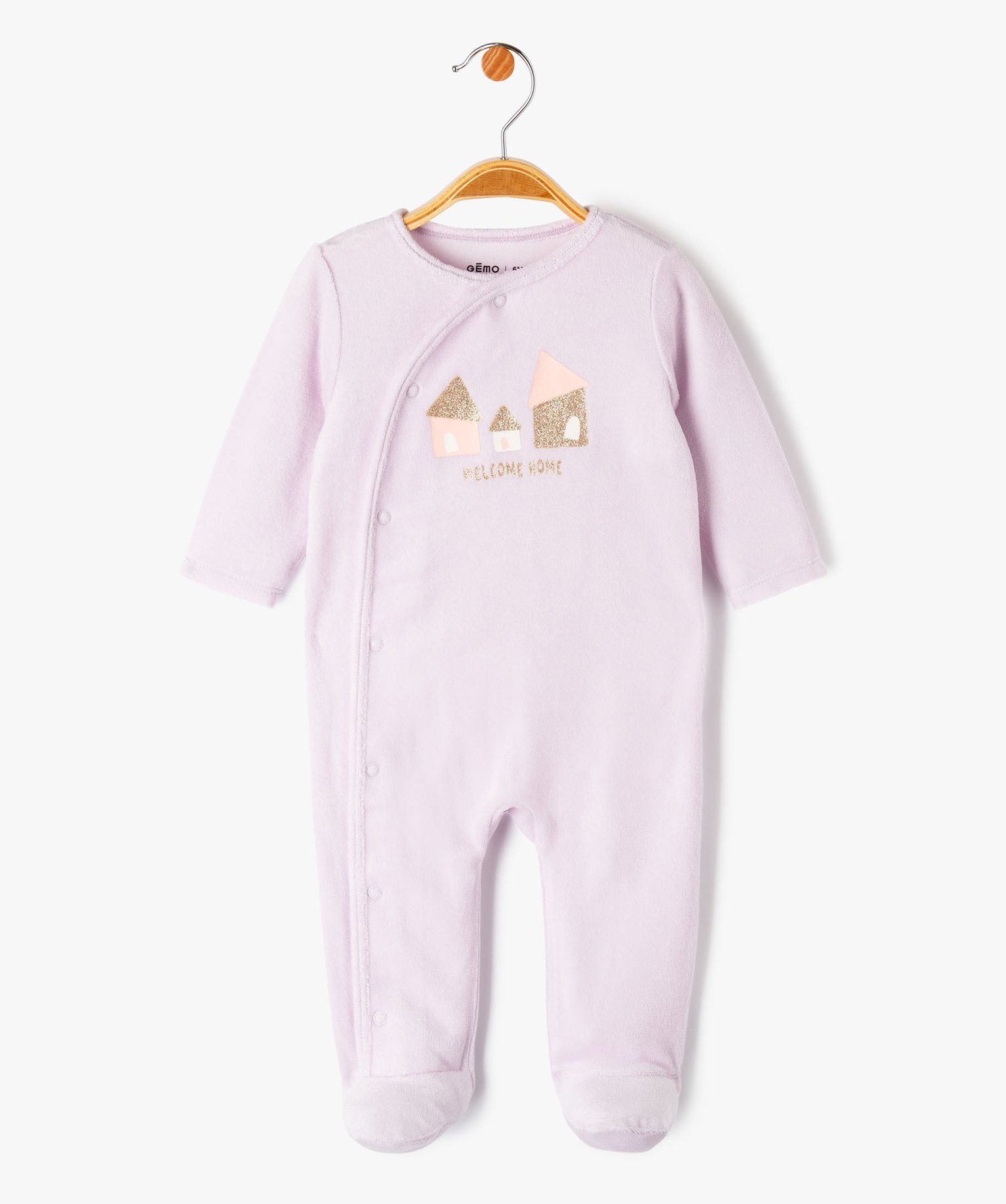 Pyjama dors-bien en velours avec motif pailleté bébé fille - Préma - mauve - GEMO