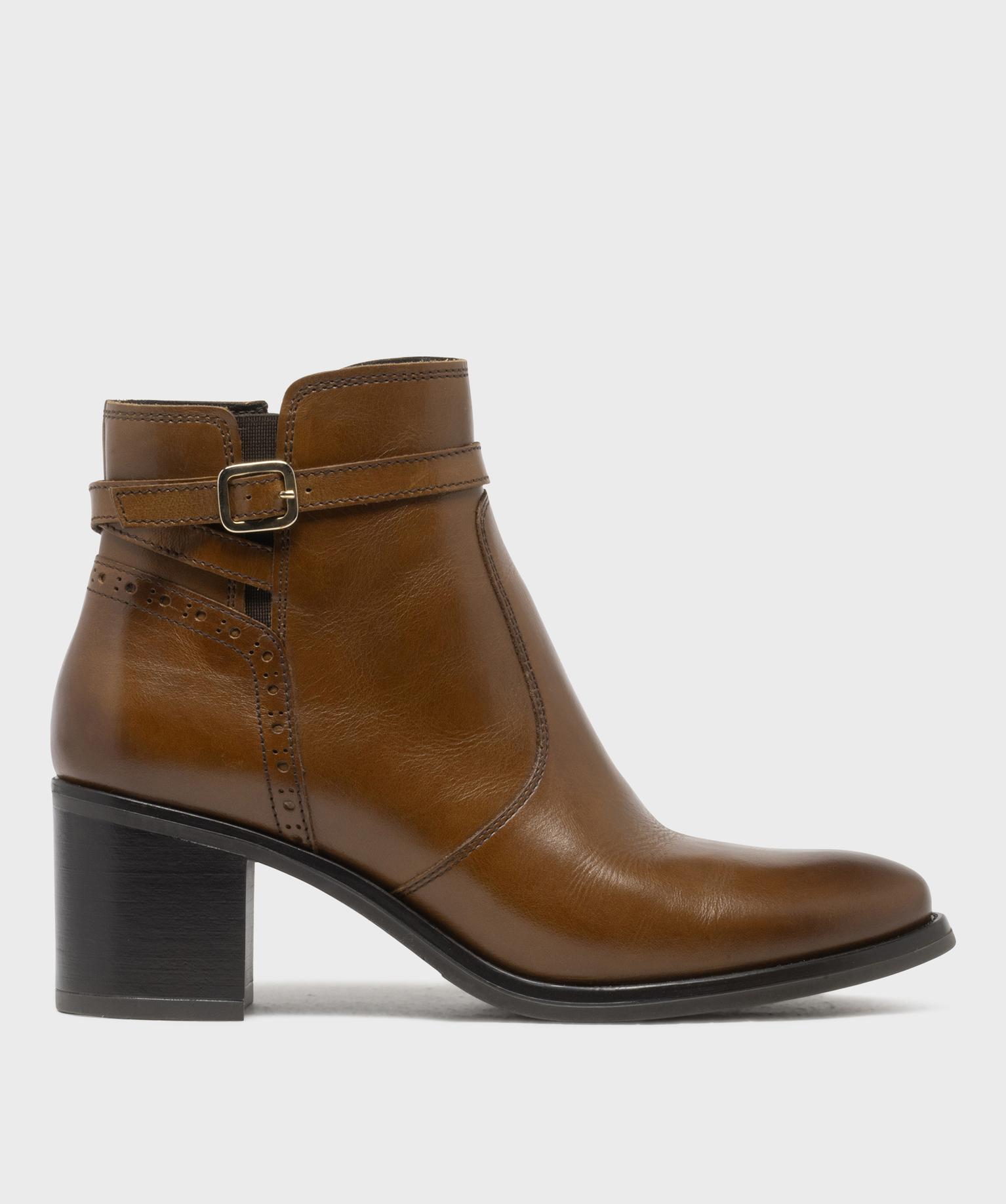 Boots en cuir à talon haut et large femme - Tanéo - 36 - marron clair - TANEO