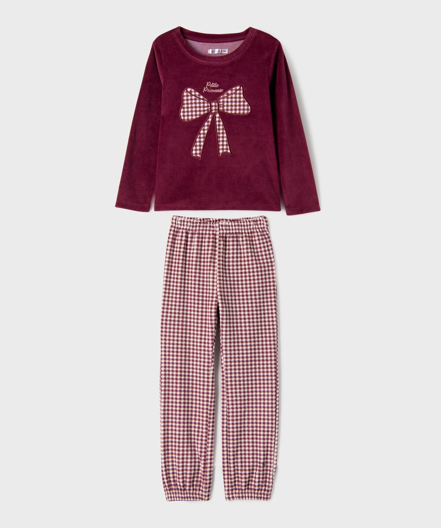 Pyjama en velours à motif pied-de-poule fille - GEMO